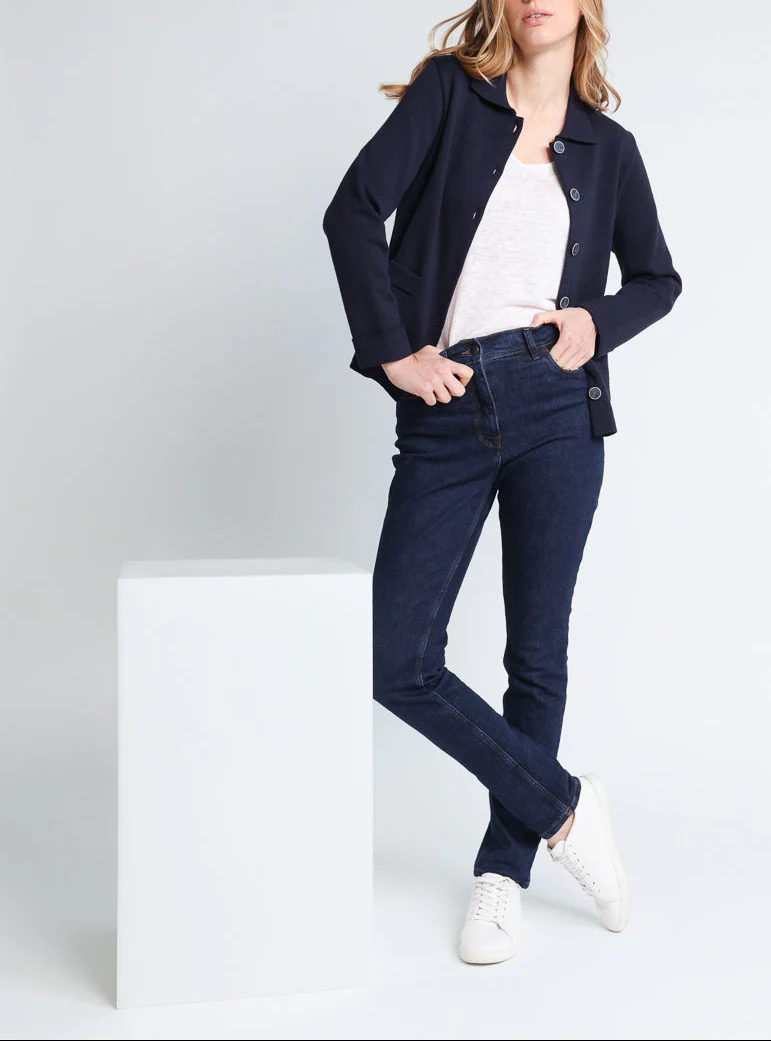Veste femme en laine mérinos bleu marine