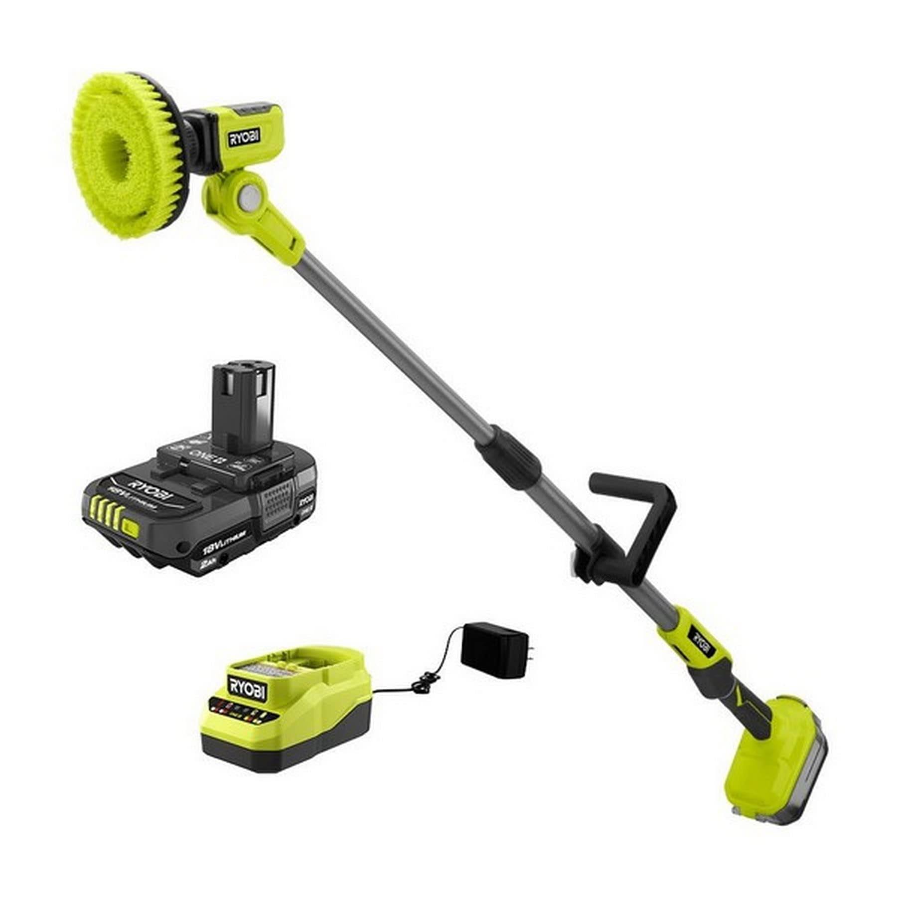 Ryobi P4500K One+ 18V Cordless Telescoping Power Scrubber Kit with 2.0 Ah Battery and Charger