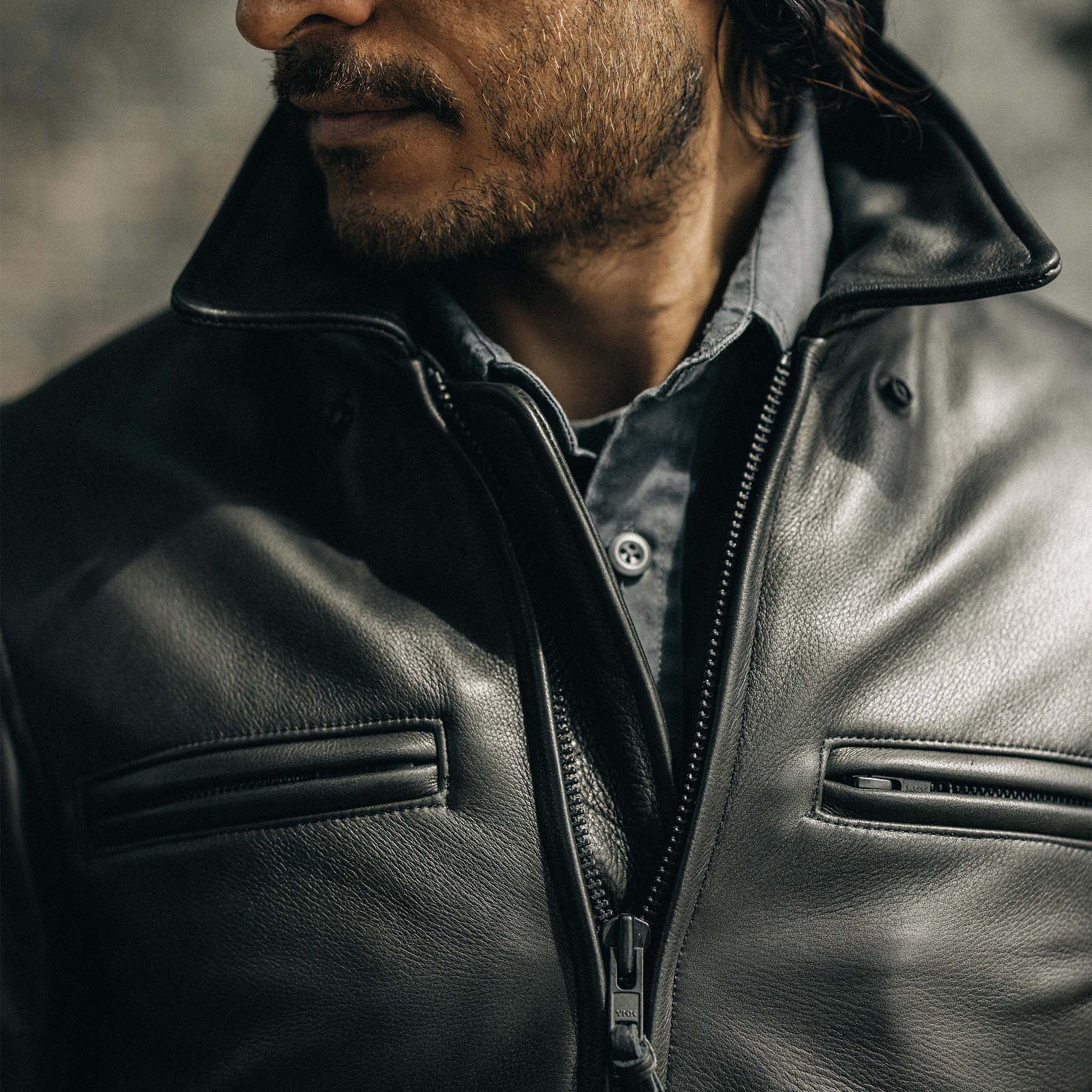 La veste de moto en cuir de vachette noir