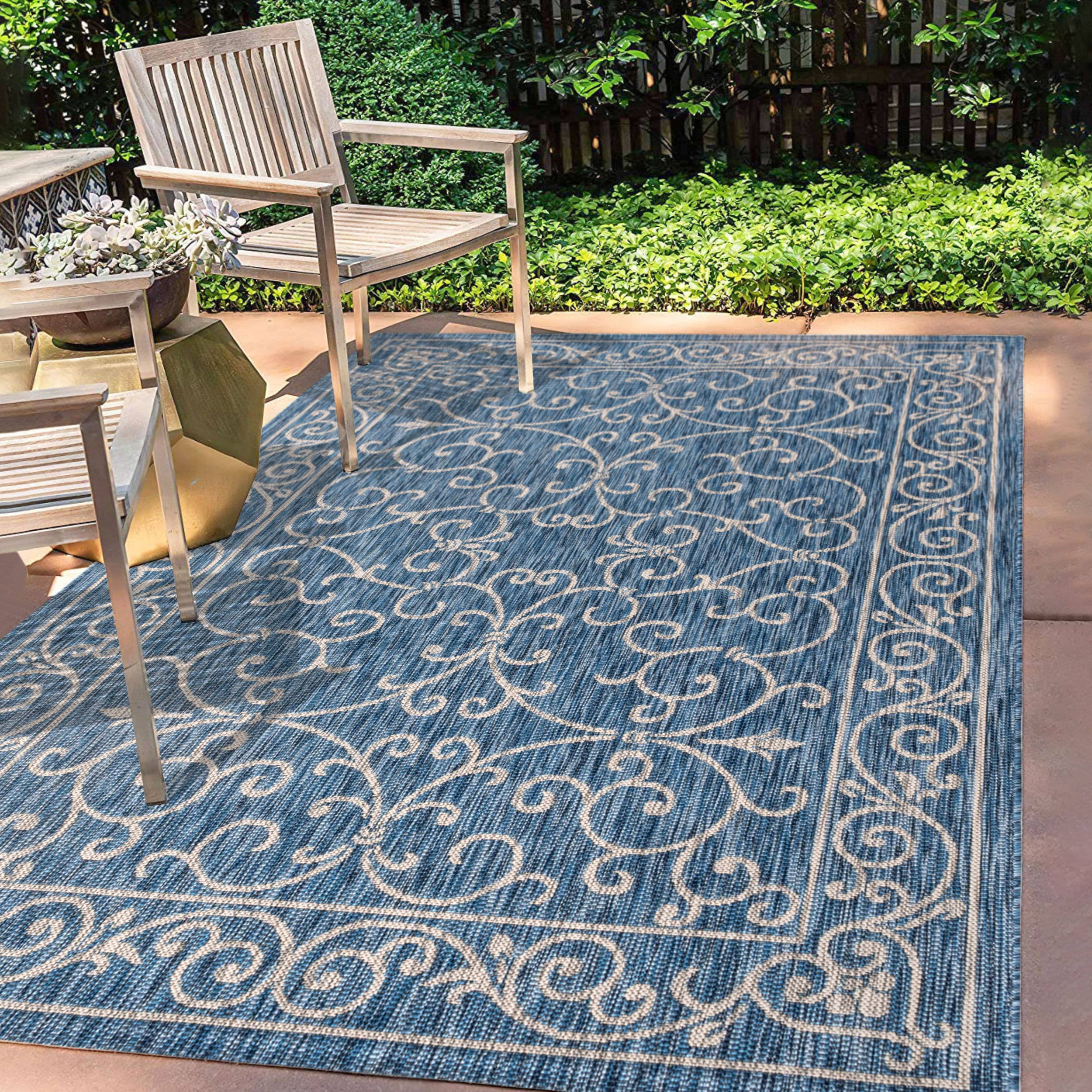 Jonathan Y Charleston Vintage Filigree Textured Weave Indoor/Outdoor Area Rug - Navy/Gray - 3x5 Feet