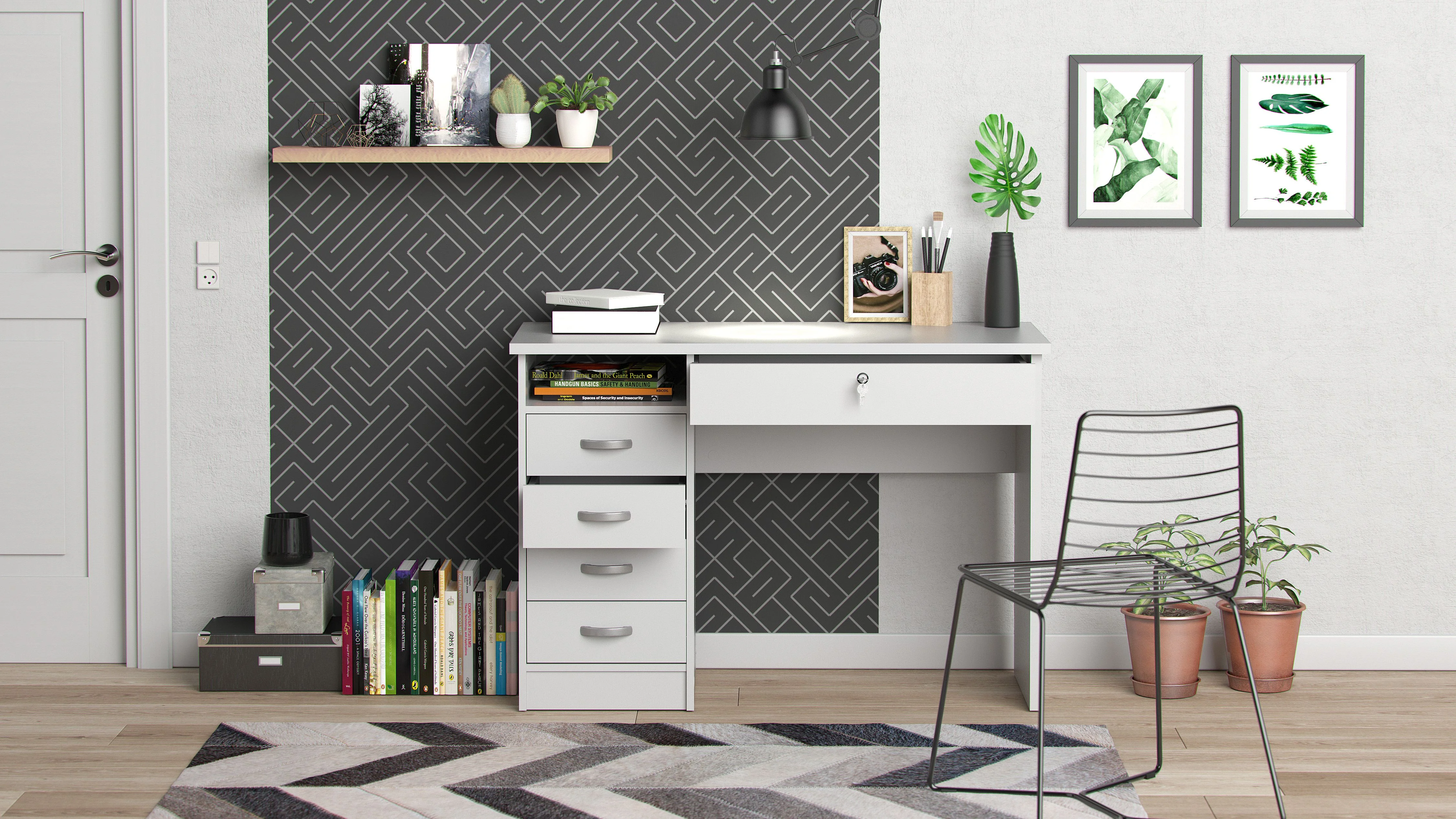 Walden 5 Drawer Office Desk with 1 Locking Drawer for Adults, White(White) - Image 2