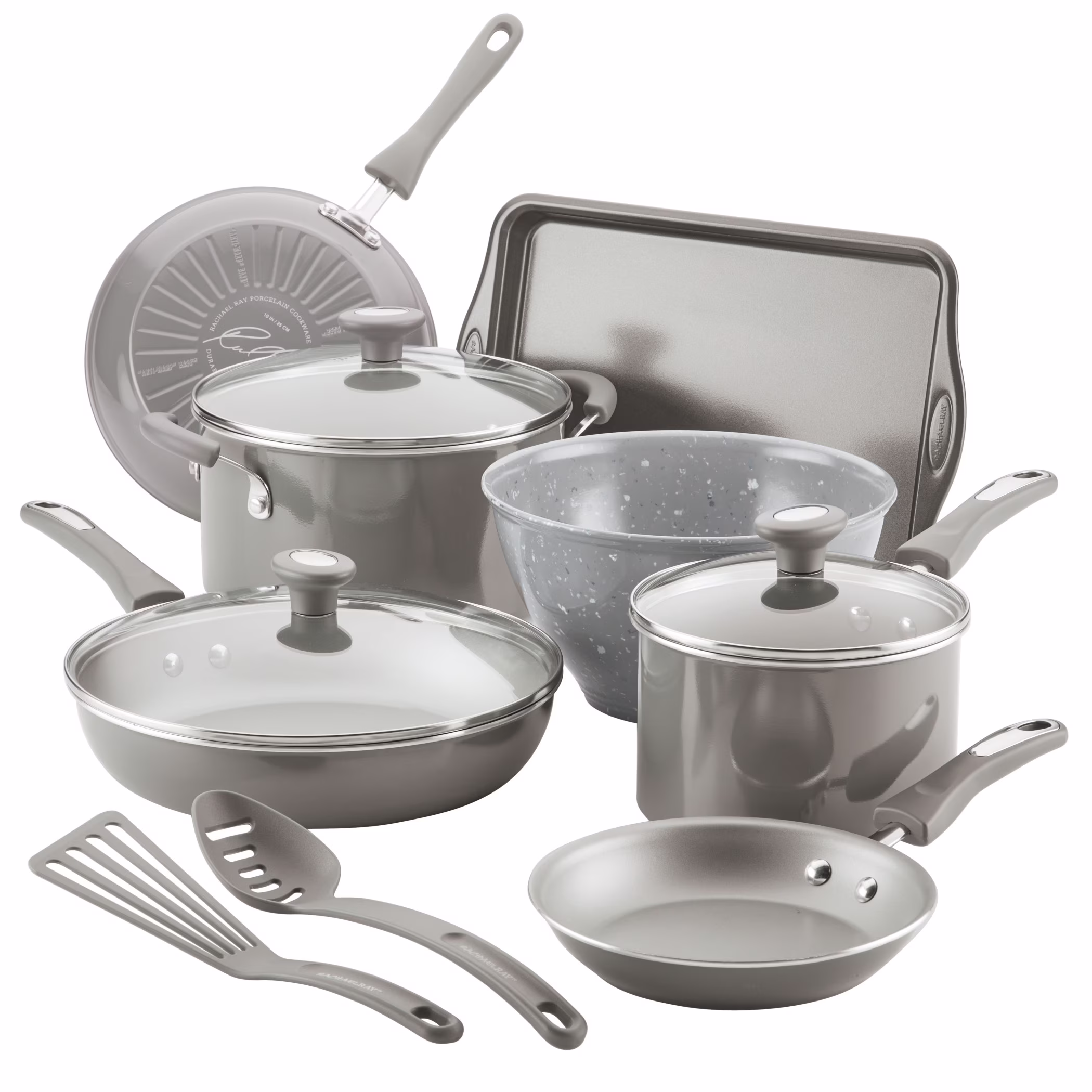 Rachael Ray 12 - Piece Get Cooking Nonstick Pots and Pans Set/Cookware Set, Gray