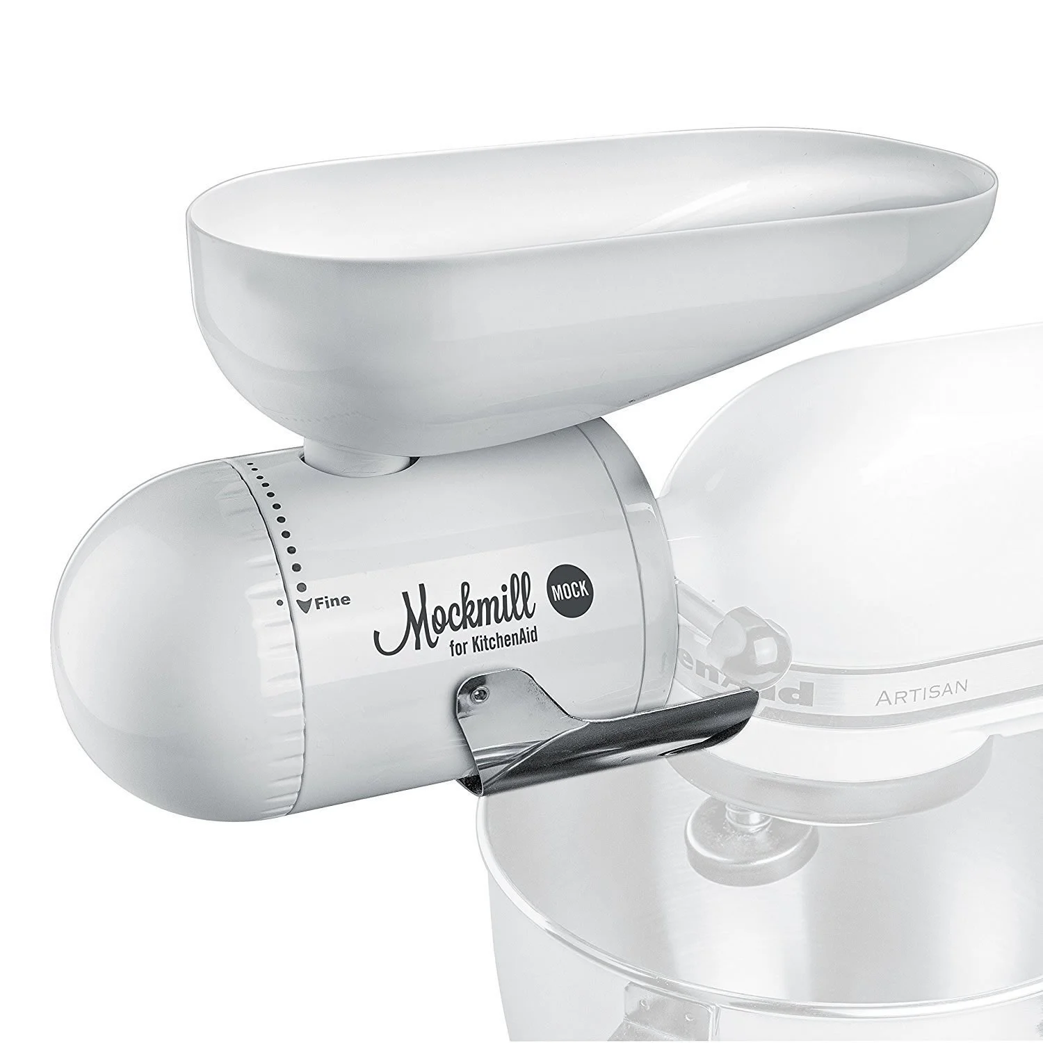 Wolfgang Mock Mockmill Kitchenaid White Metal and Ceramic Grain Mill Attachment