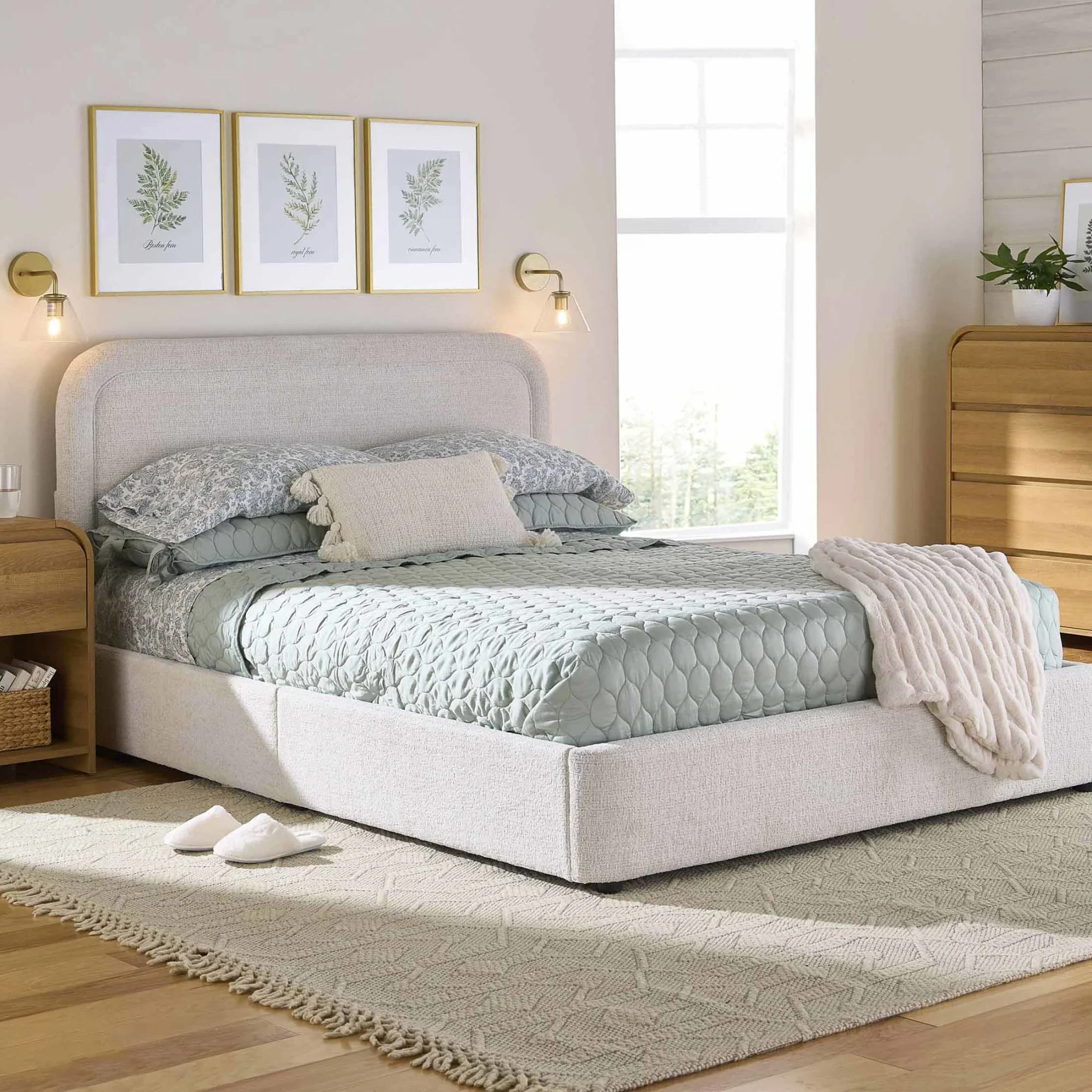Better Homes & Gardens Juliet King Boucle Platform Bed, Ivory