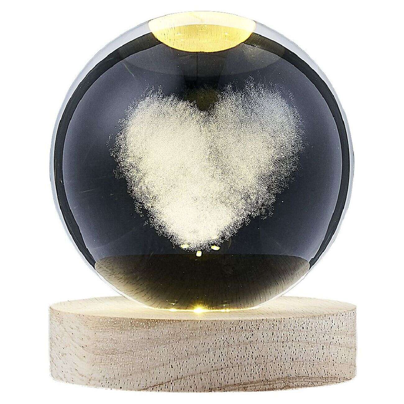 Boule de cristal gravée socle LED thème coeur Ø9xH10cm