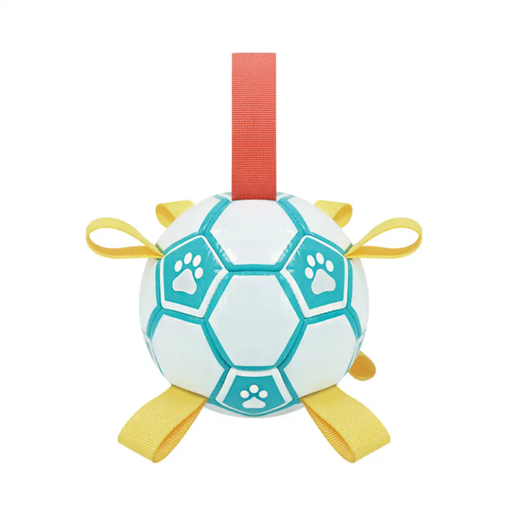 Paw Print Soccer Ball Dog Chew Toy With Straps