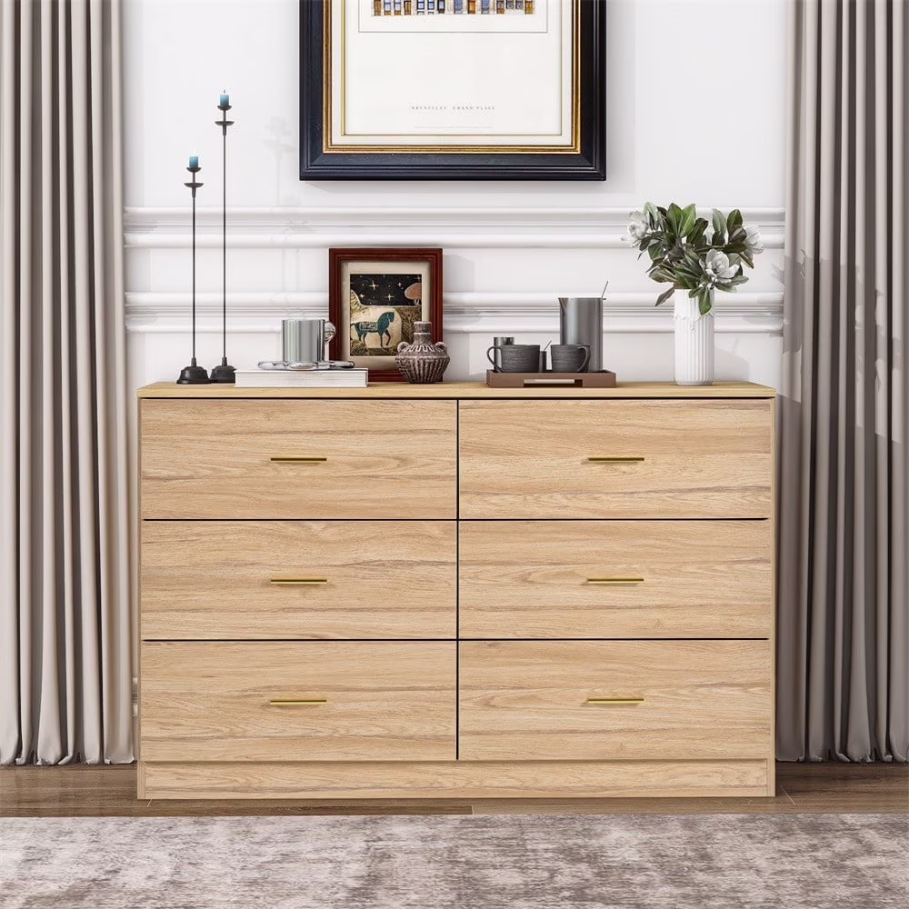 Modern 6 Drawer Dresser Wood Cabinet,Dresser for Bedroom, Kitchen Storage Cabinet with Drawers, Chest of Drawers(Black)(Black(6 Drawers)) - Image 7