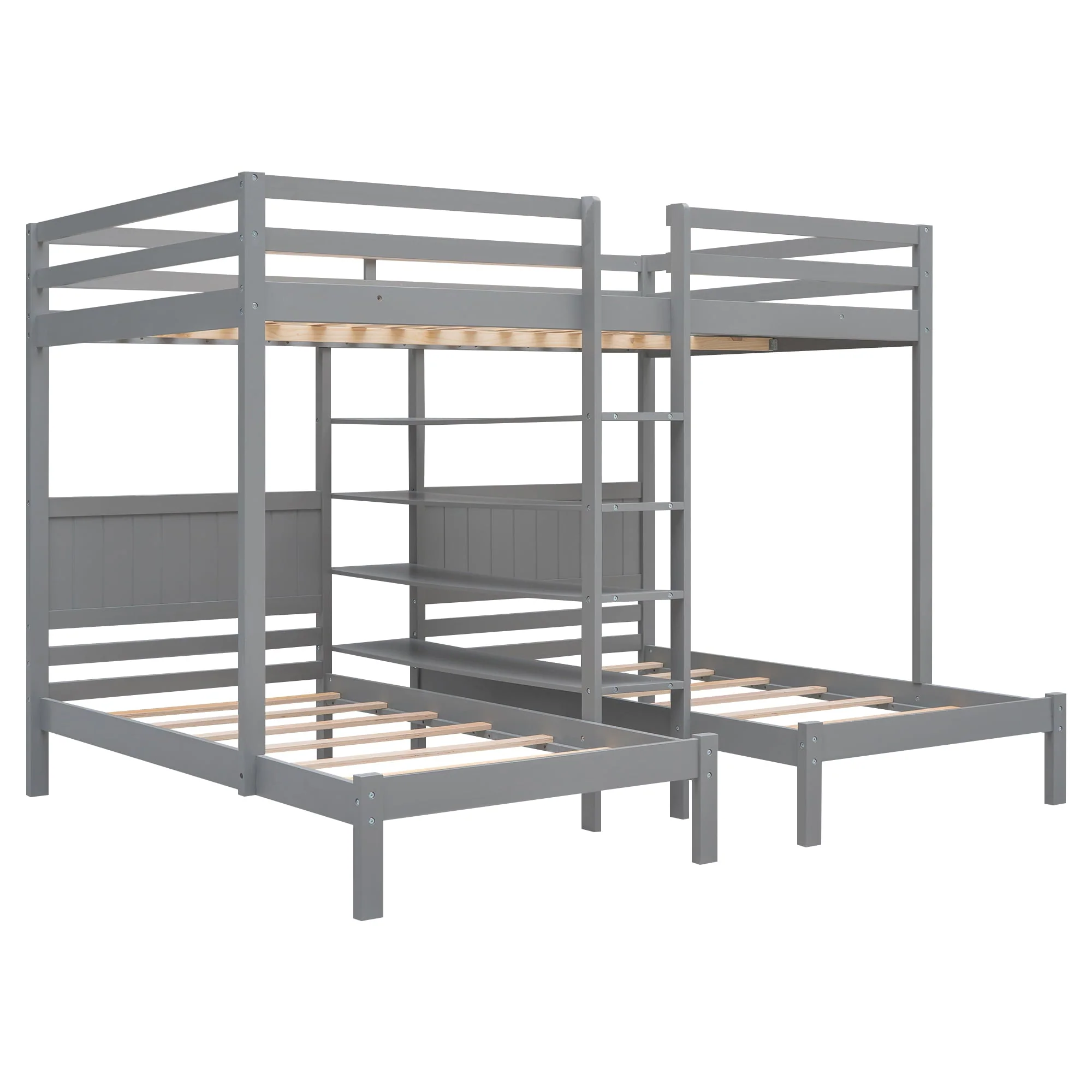 EUROCO Full XL over Twin Twin Bunk Bed with Shelf for Kids, Gray Image 7