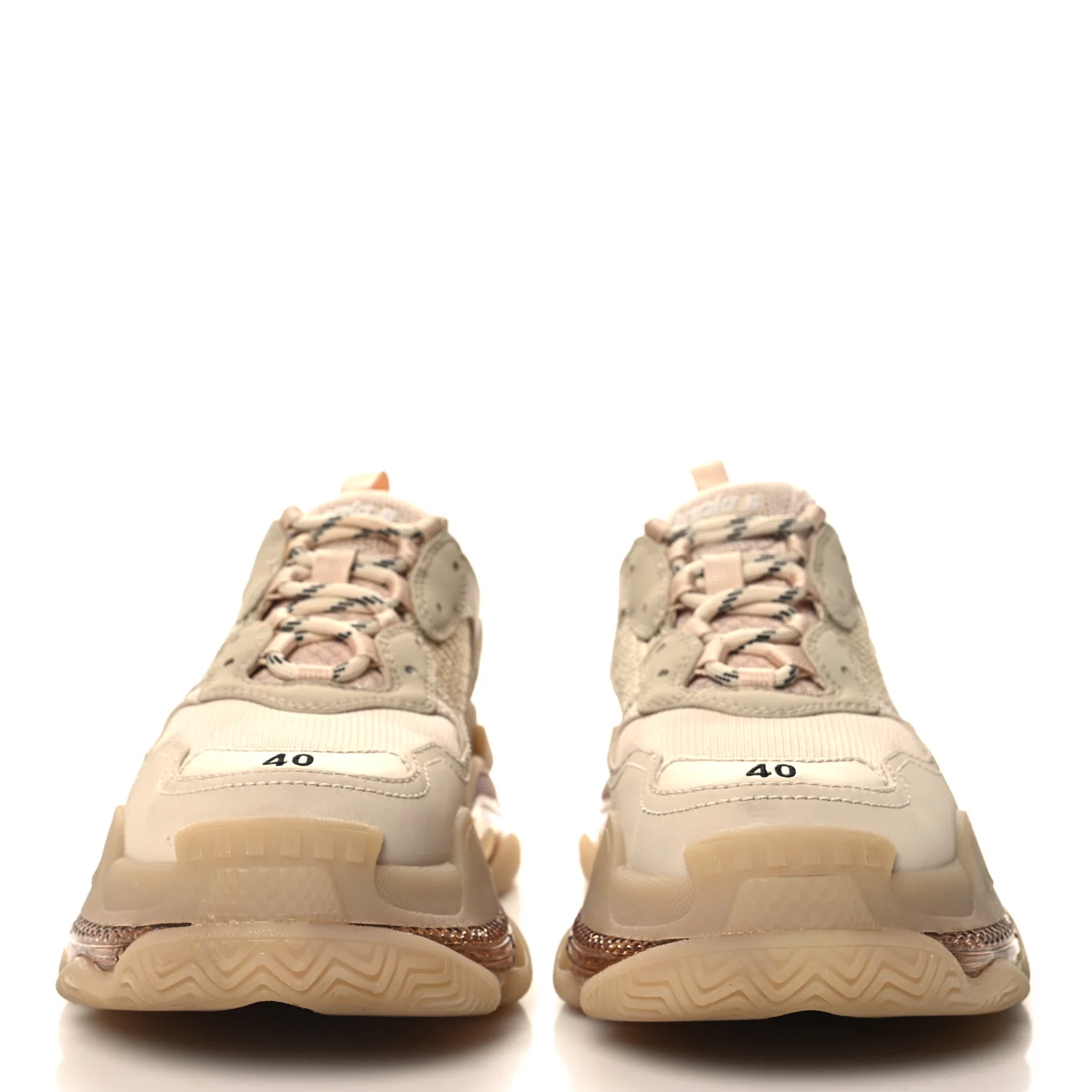 Fabric Mesh Clear Sole Womens Triple S Sneakers 40 Beige