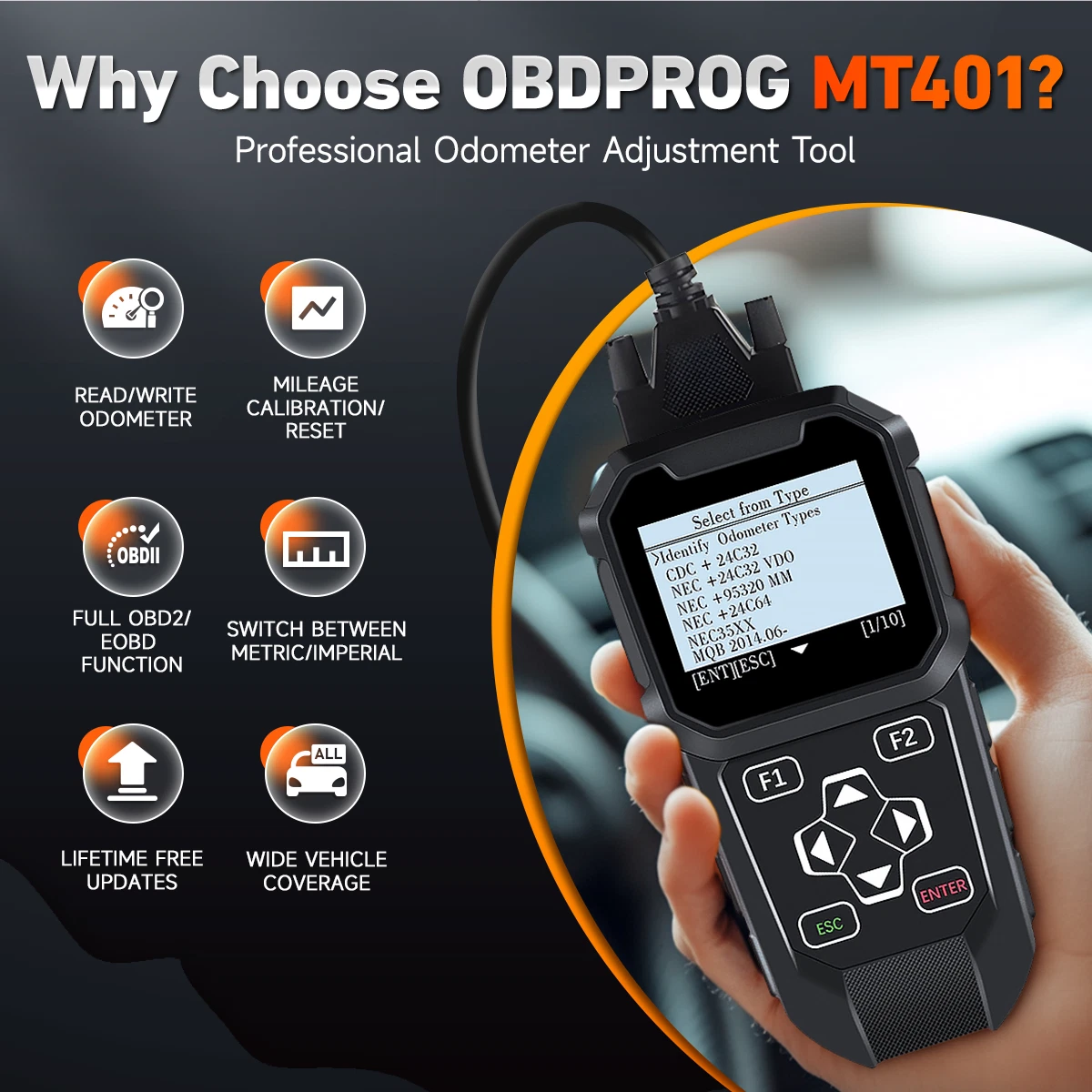 MT401 Automotive Odometer Adjustment Tool Cluster Correction Tool Car Diagnostic Tool OBD2 Scanner Mileage Calibration OBDII Code Reader - Image 5