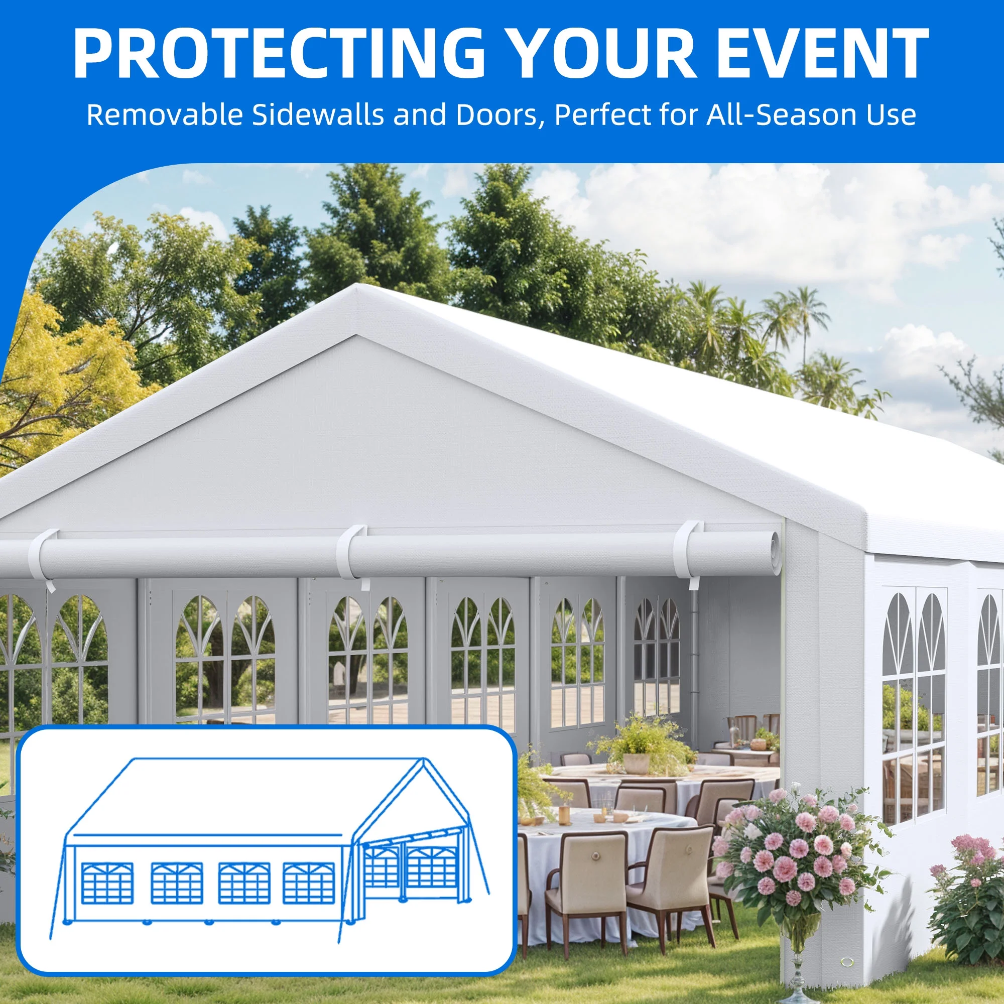 20' x 40' Heavy Duty Gazebo with Reinforced Triangular Column Outdoor Party Tent Canopy Event Shelters Upgraded Galvanized Carport with Removable Sidewall Windows for Commercial, Part(20' x 40') - Image 4