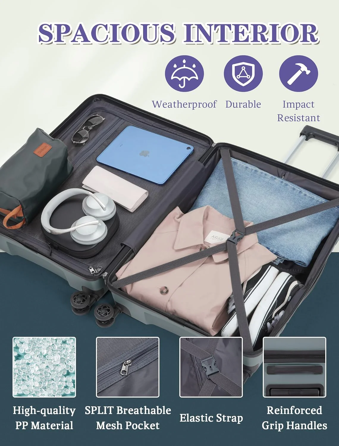 Ensemble de 5 valises à roulettes, valise rigide en ABS avec roulettes multidirectionnelles