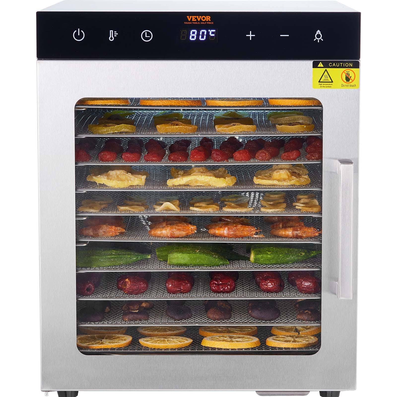 VEVOR Electric Food Dehydrator Machine 800W Electric Food Dryer 10 Stainless Steel Trays with Digital Adjustable Timer & Temperature for Jerky Herb