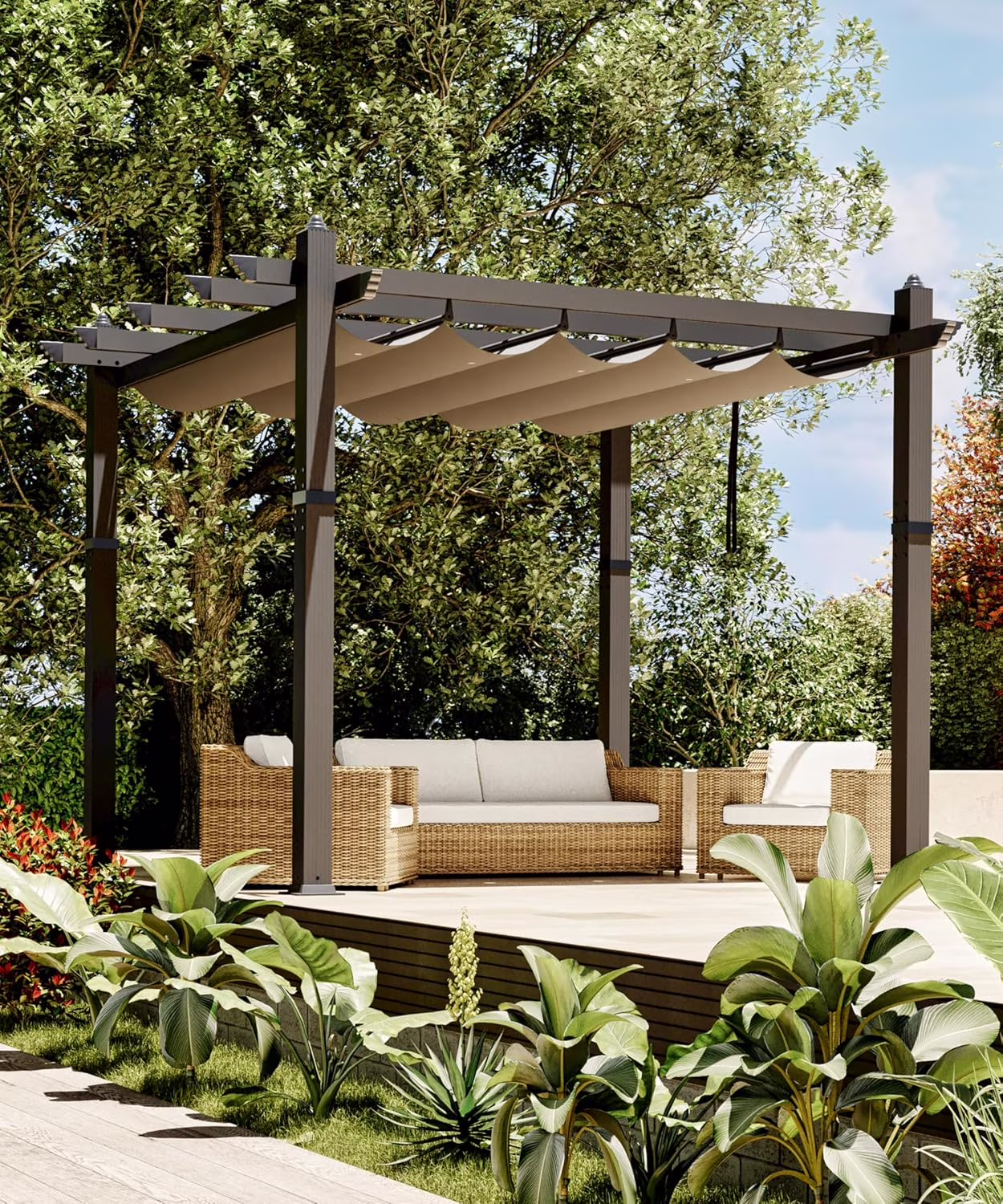 Pinypikaka 10x10FT 10x13FT Aluminum Pergola, Outdoor Pergola with Adjustable Canopy, Reinforced Frame Metal Pergola for Backyard, Garden and Deck