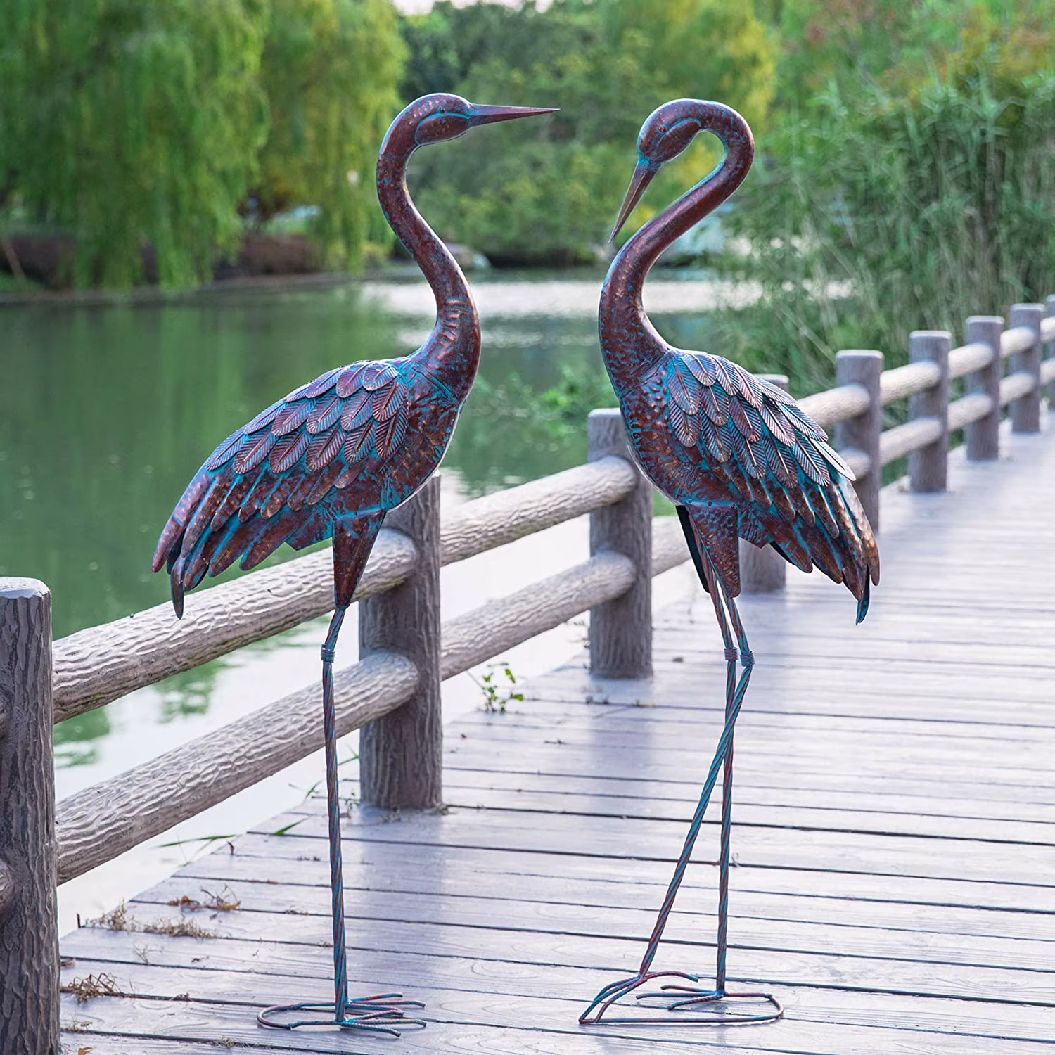 Kircust Garden Crane Statues Patina Heron Decoy 48 inch Garden Statue (2 Count)