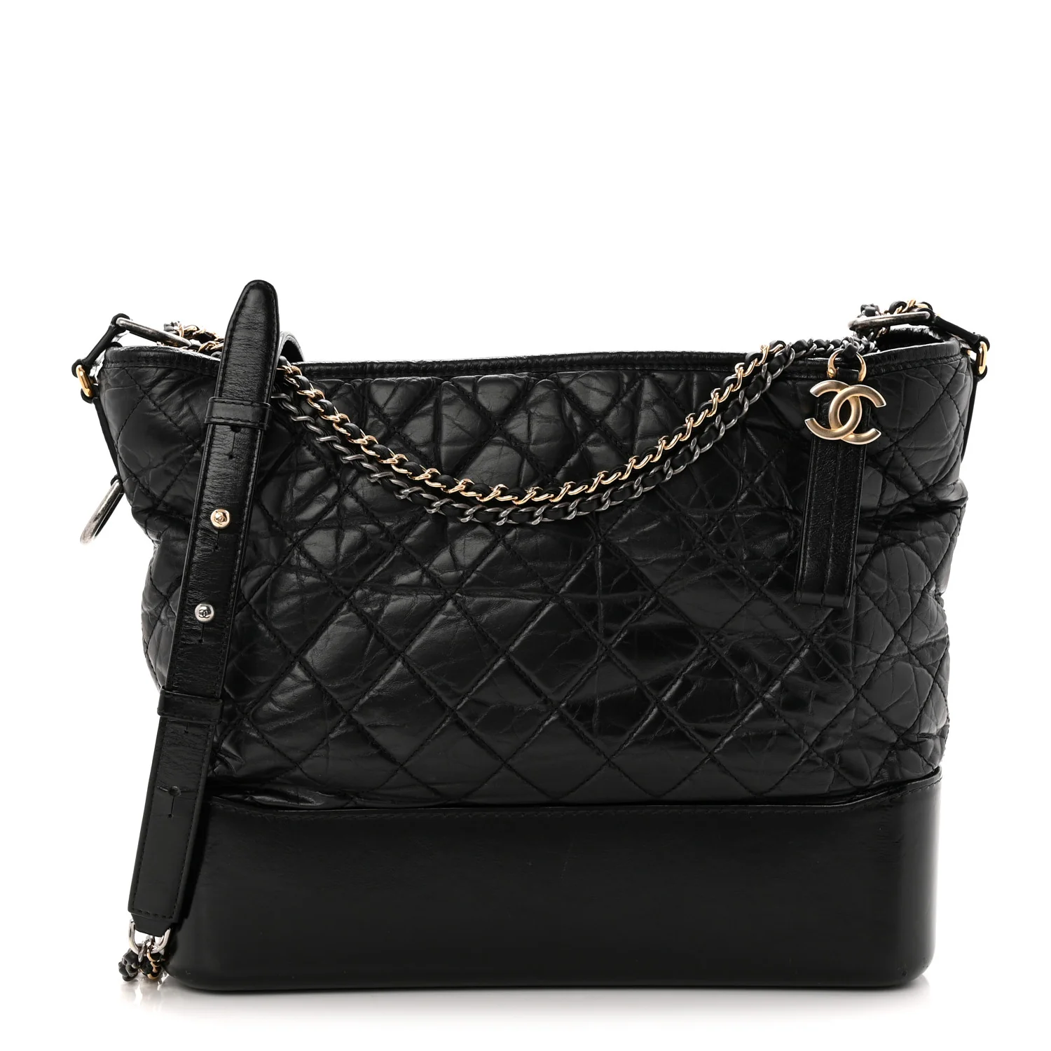 Aged Calfskin Quilted Large Gabrielle Hobo Black