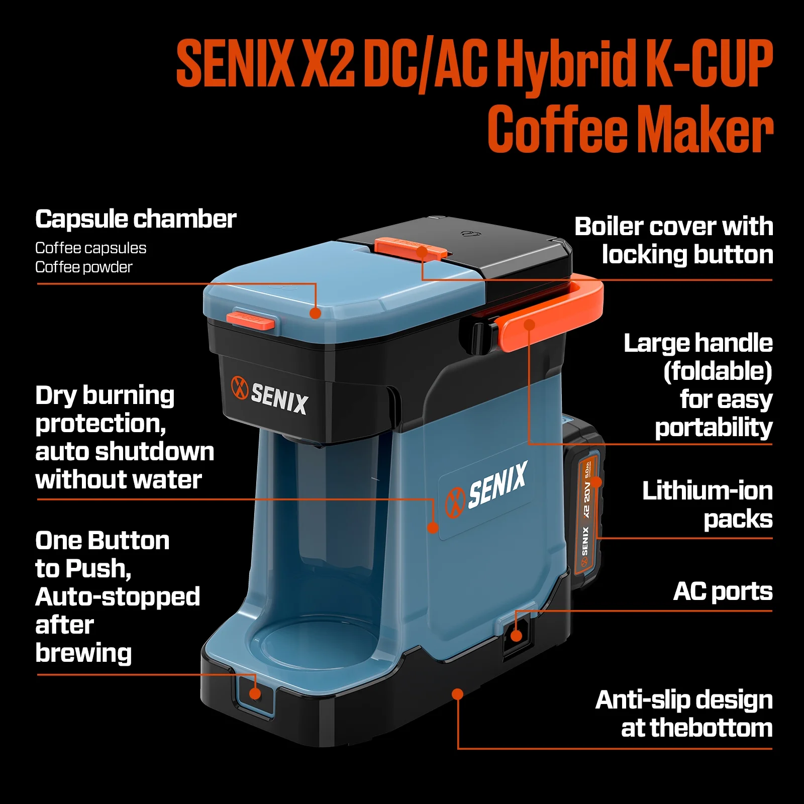 Single Serve Coffee Maker, Plug-in Battery Coffee Machine, 8oz, Compatible with K-Cup, Grounds, Pods for Travel, Camping, Outdoor, Home, Job Sites �� Includes Battery Charger - Image 3