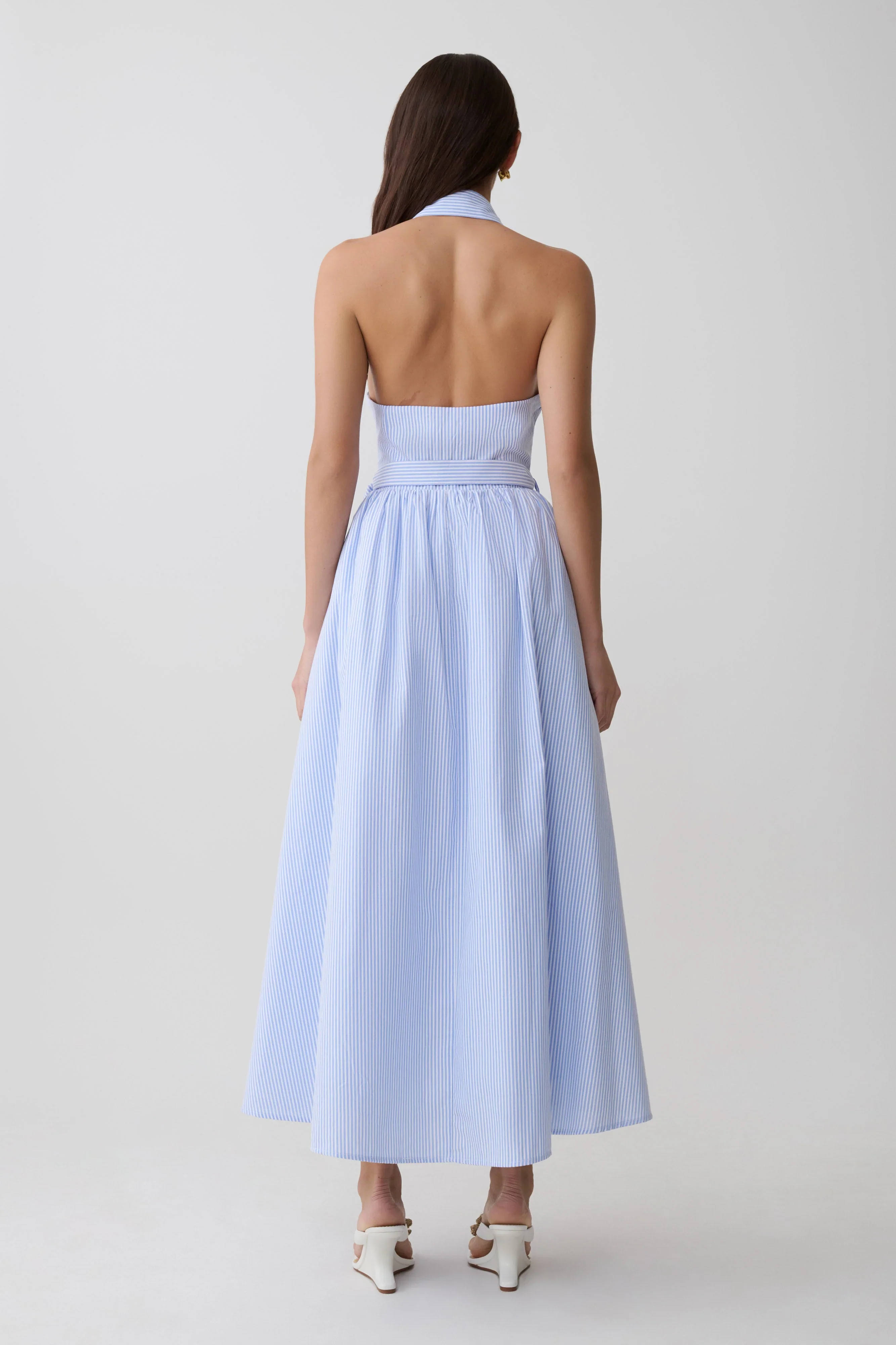 Cindy Collared Midi Dress - Blue Pinstripe