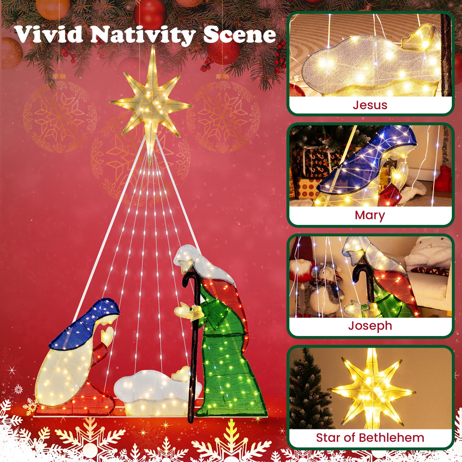 Tangkula 6 FT Christmas Lighted Nativity Scene Set, Pre-Lit Xmas Scene with 240 LED Lights