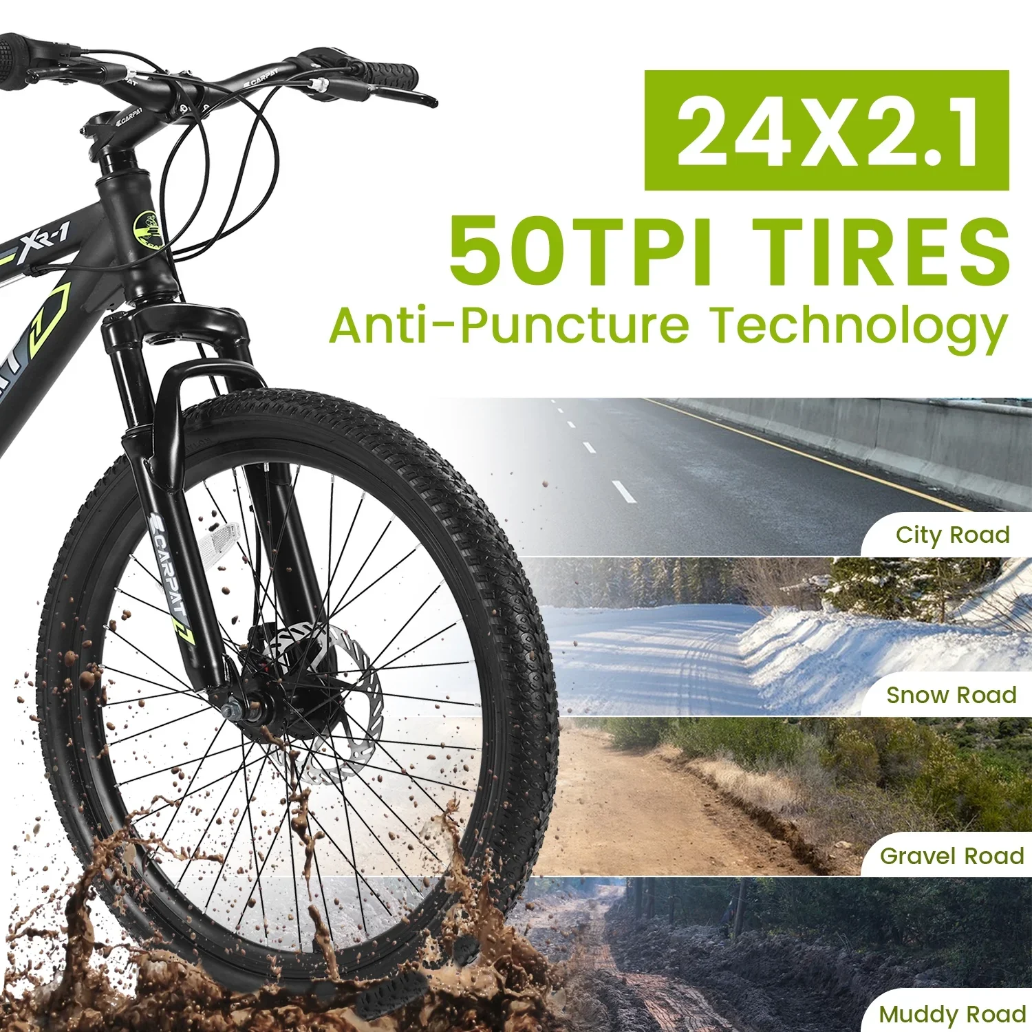 Ecarpat Mountain Bike, 24-Inch Wheels Bikes Shimano 21-Speed with High Carbon Steel Frame Mechanical Disc Brakes Front Suspension Fork for Youth Adults Multiple Colors