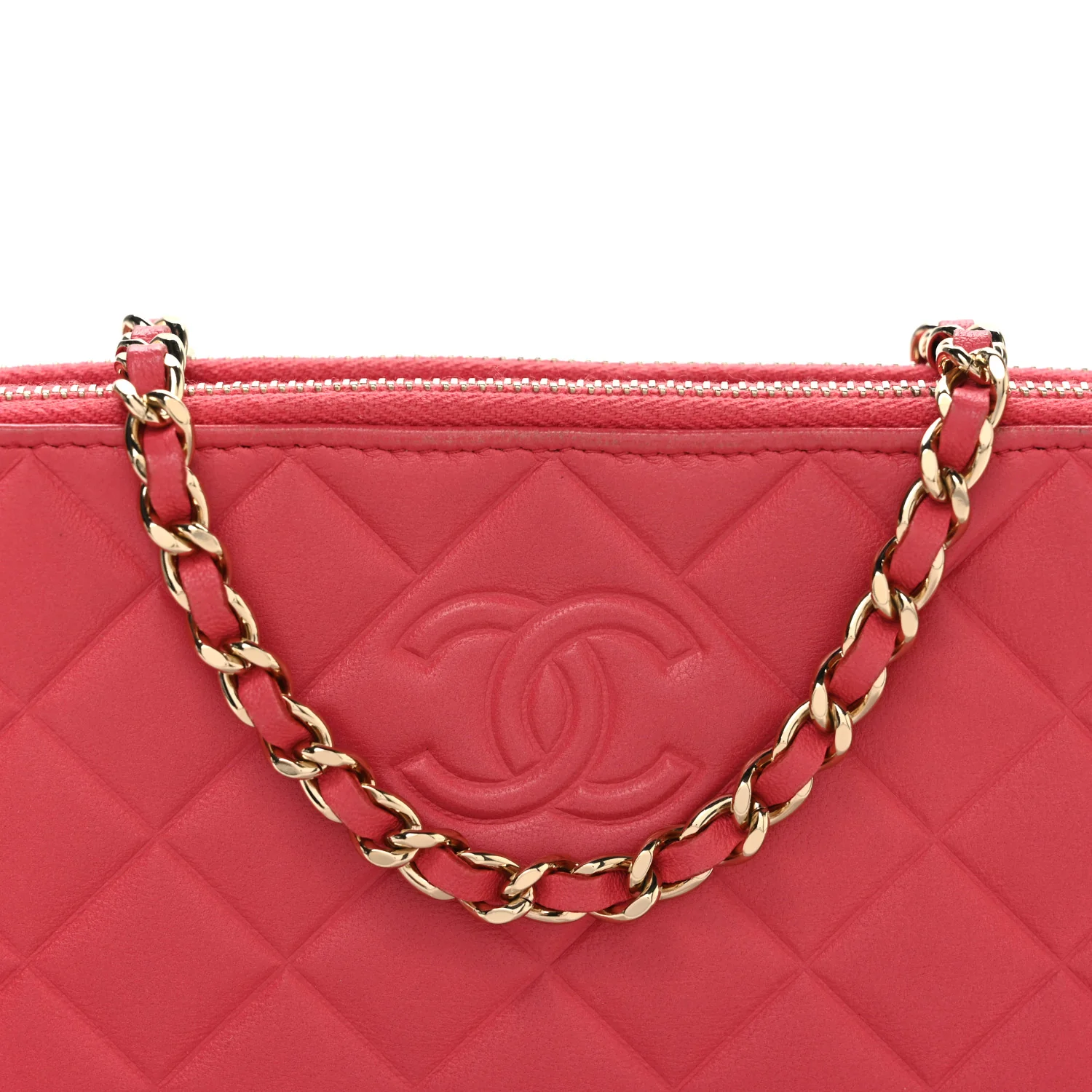 Lambskin Quilted Small Clutch With Chain Pink