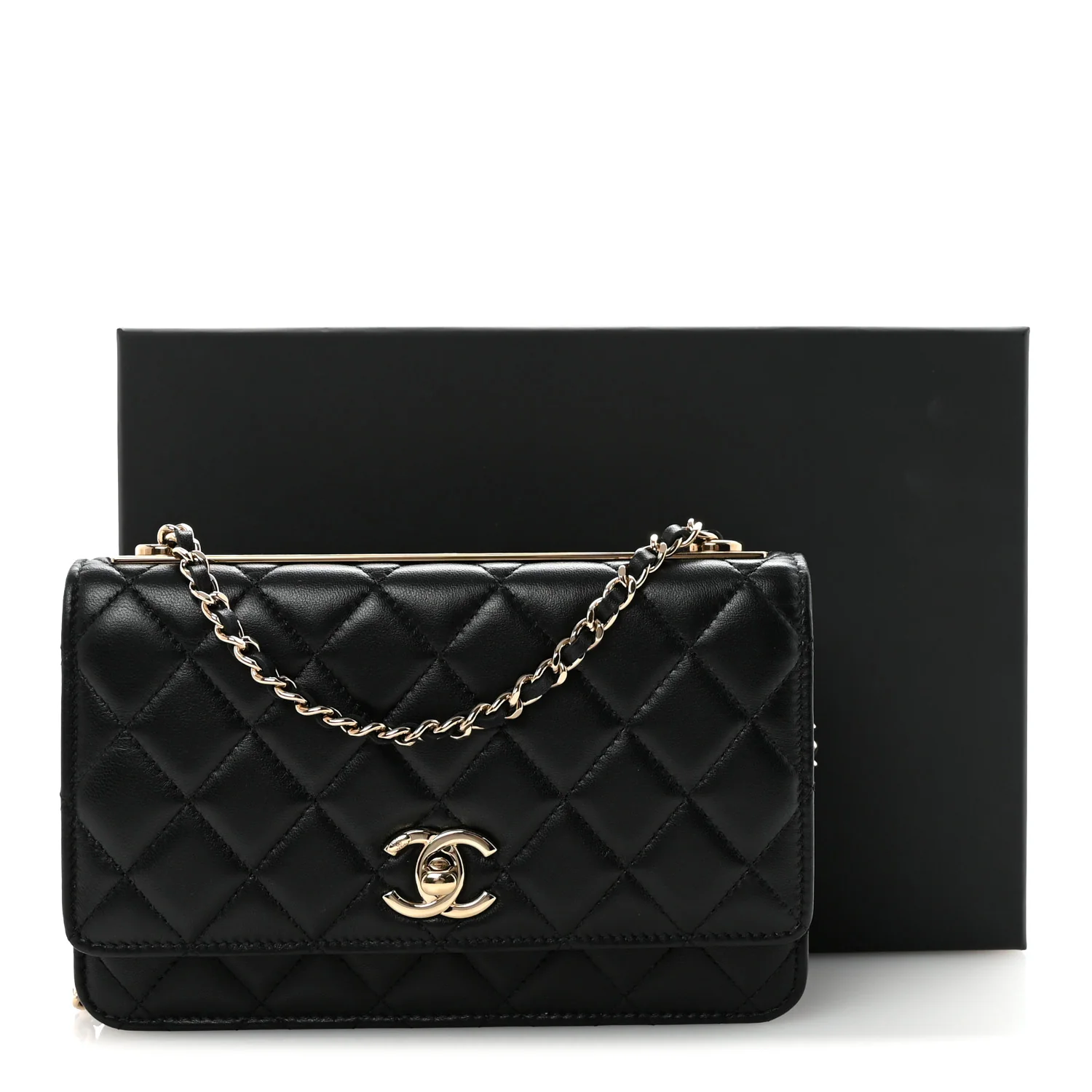 Lambskin Quilted Trendy CC Wallet On Chain WOC Black
