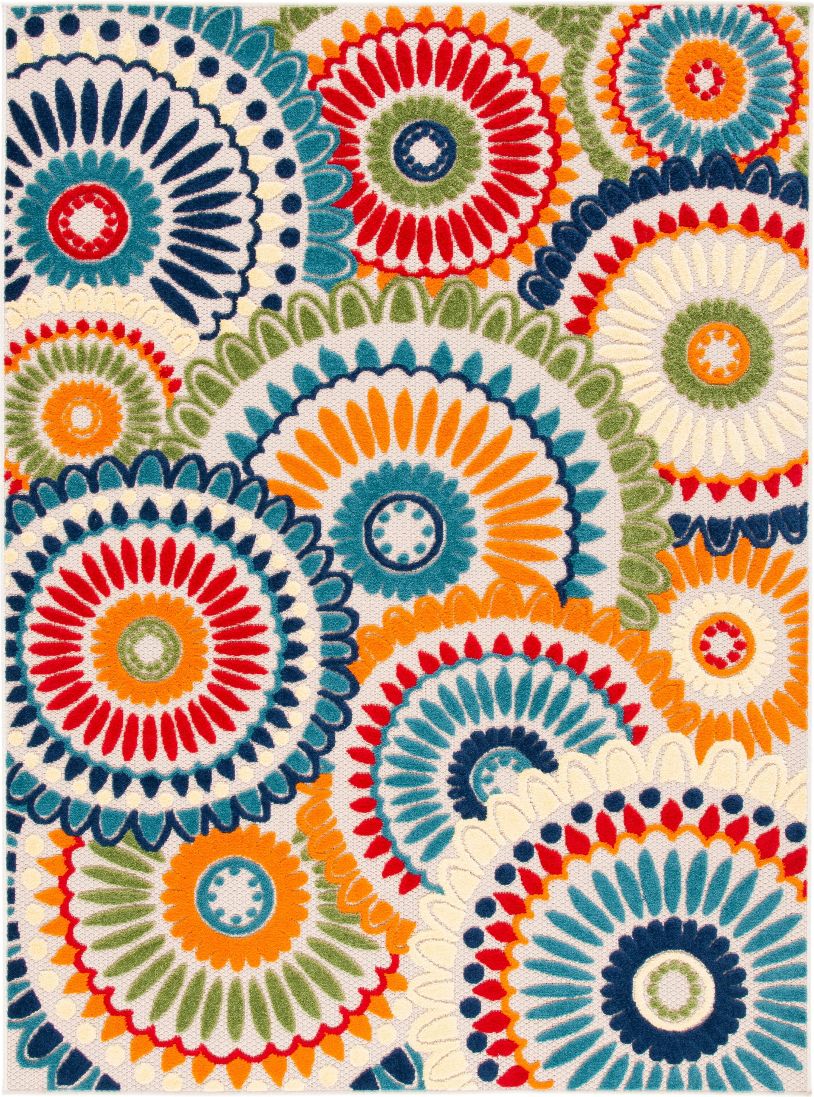 Safavieh Outdoor CBN382M Cabana Collection Blue / Ivory Rug - 4' 5