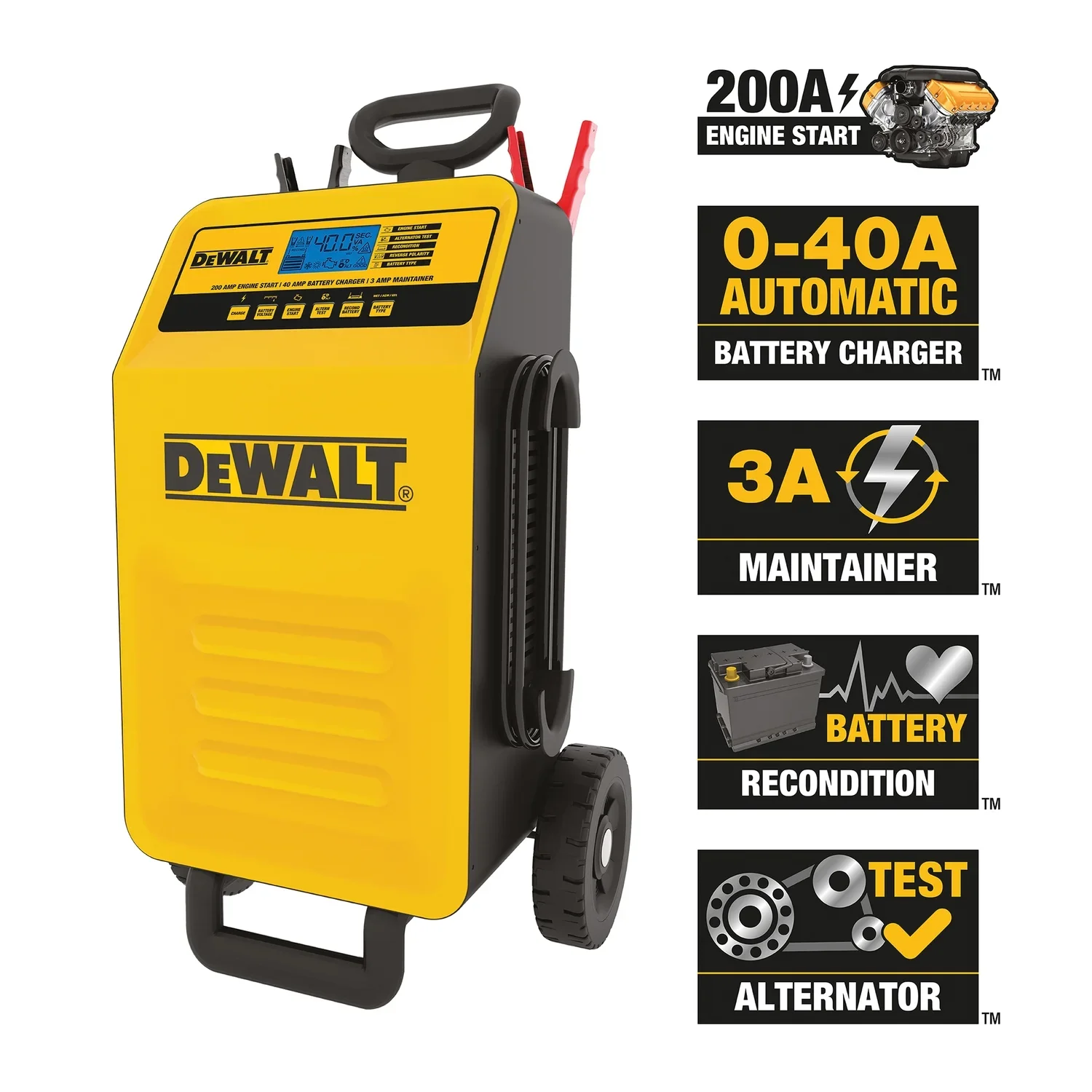 DEWALT DXAEC200 Professional 40-Amp Rolling Battery Charger and 3-Amp Maintainer with 200-Amp Engine Start