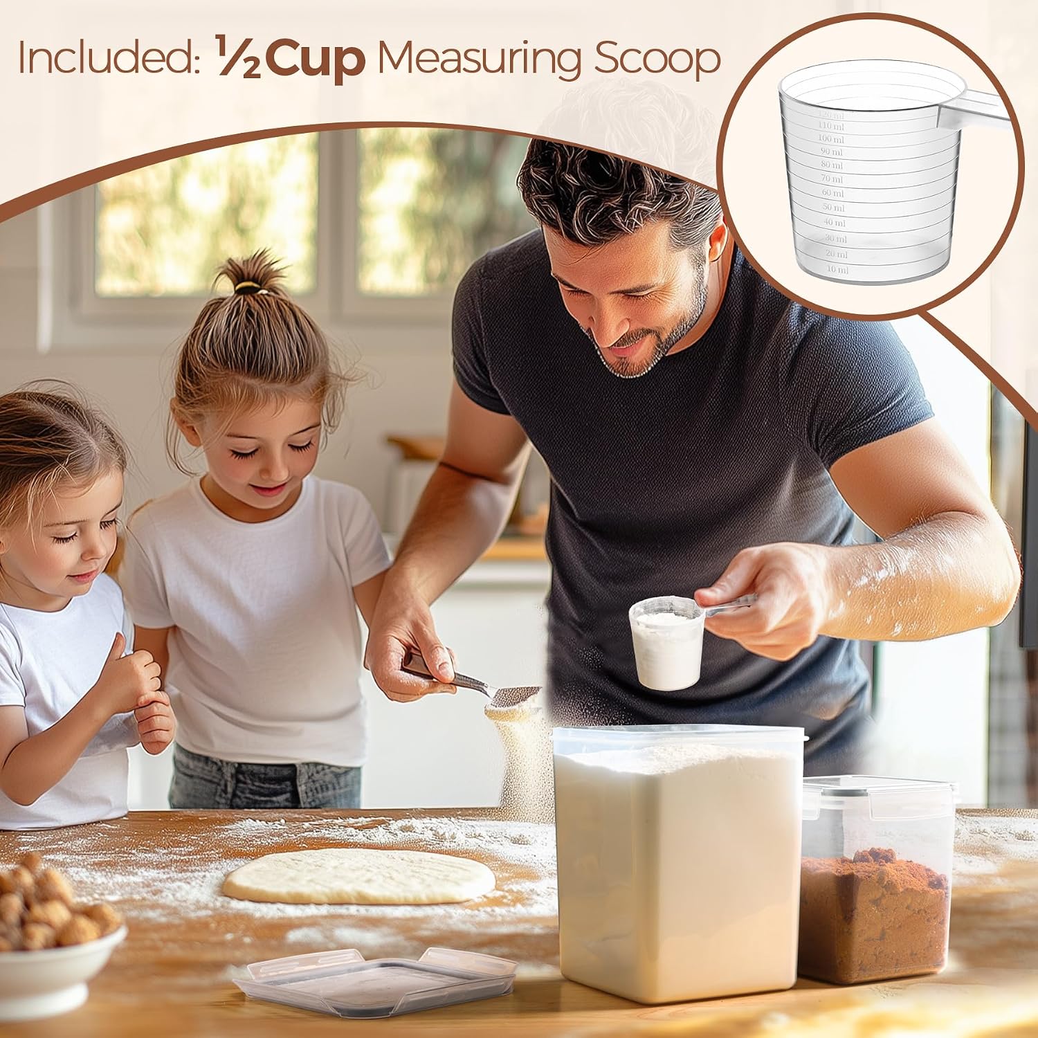 ComSaf Airtight Flour and Sugar Container 2.6Qt & 5.5Qt 3-Pack, Wide Mouth