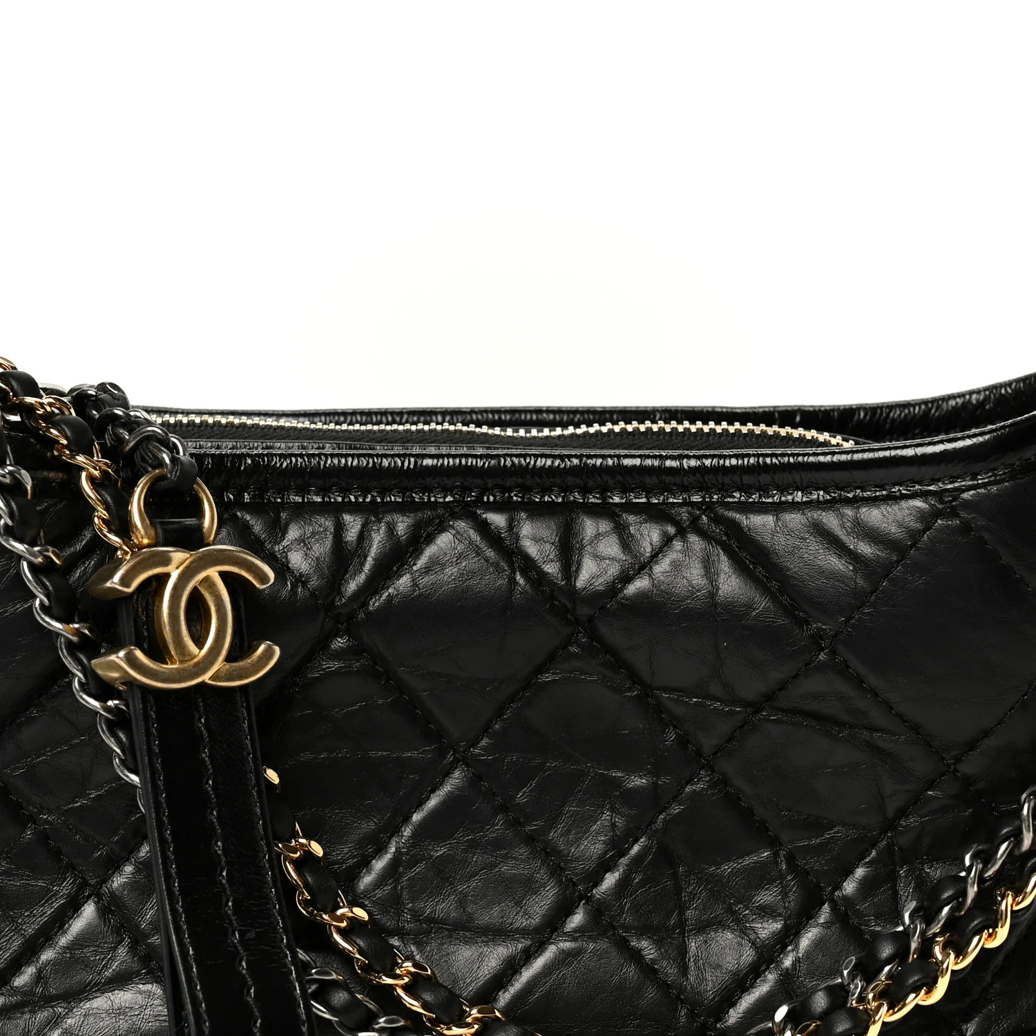 Aged Calfskin Quilted Small Gabrielle Logo Hobo Black