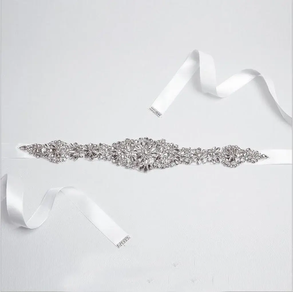 Rhinestone Bridal Belt Pearl Long Ribbon Wedding Sash BS2