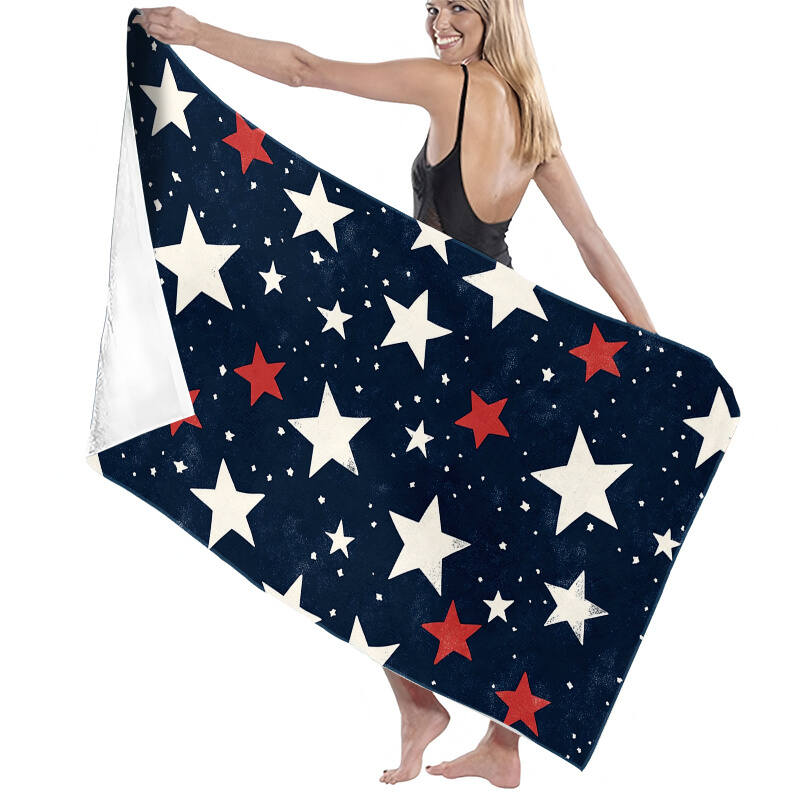 1 piece Patriotic Red, White, and Blue Star Beach Towel - Extra Large Microfiber Bath Towel, Quick-Dry Large Pool Towel, for Camping, Travel, Independence Day (Red/White/Black) - wanlinfang