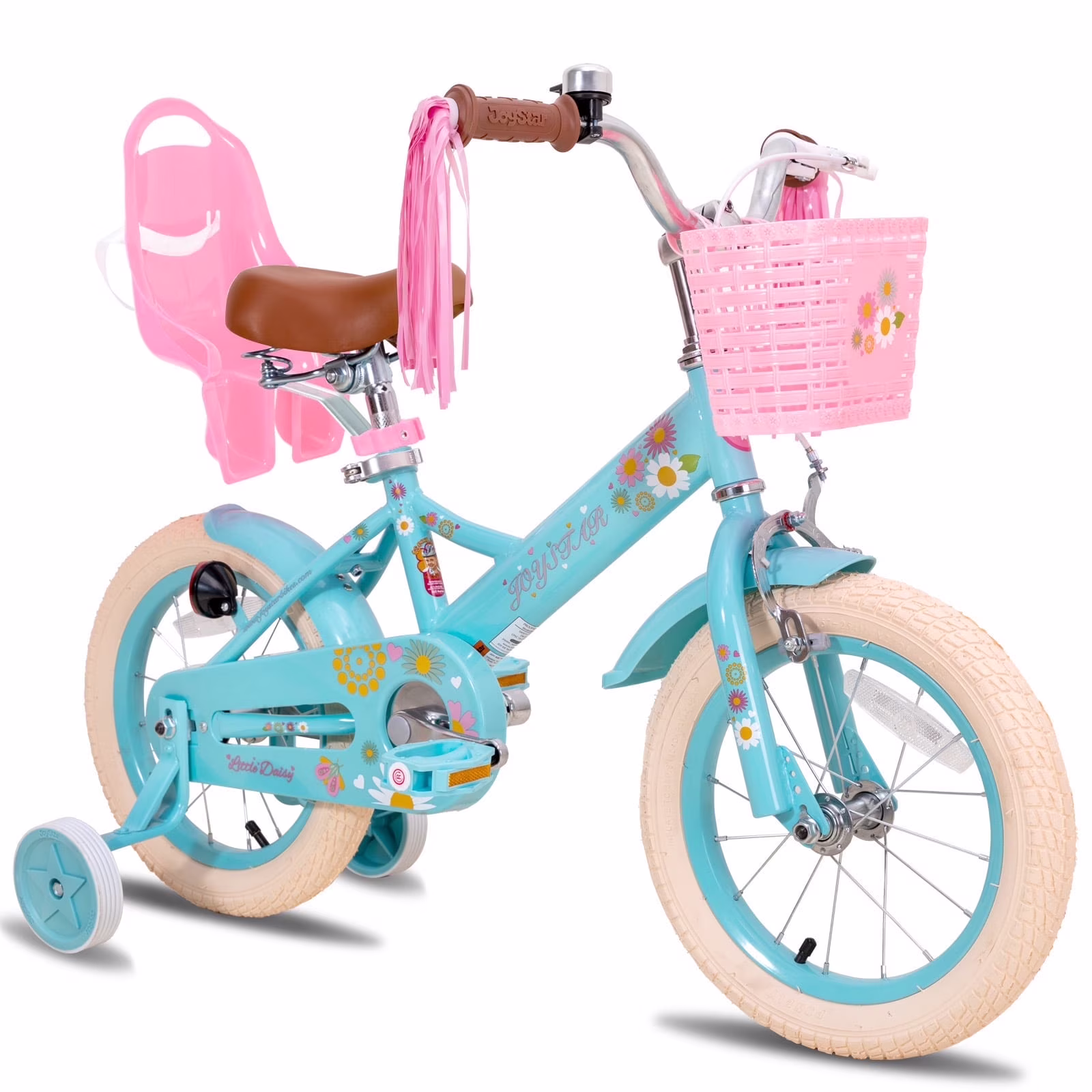 JOYSTAR Little Daisy 14 in Kids Bike for 3 4 5 Years Girls with Handbrake Children Princess Bicycle with Training Wheels Basket Streamer Toddler Cycle Bikes Blue