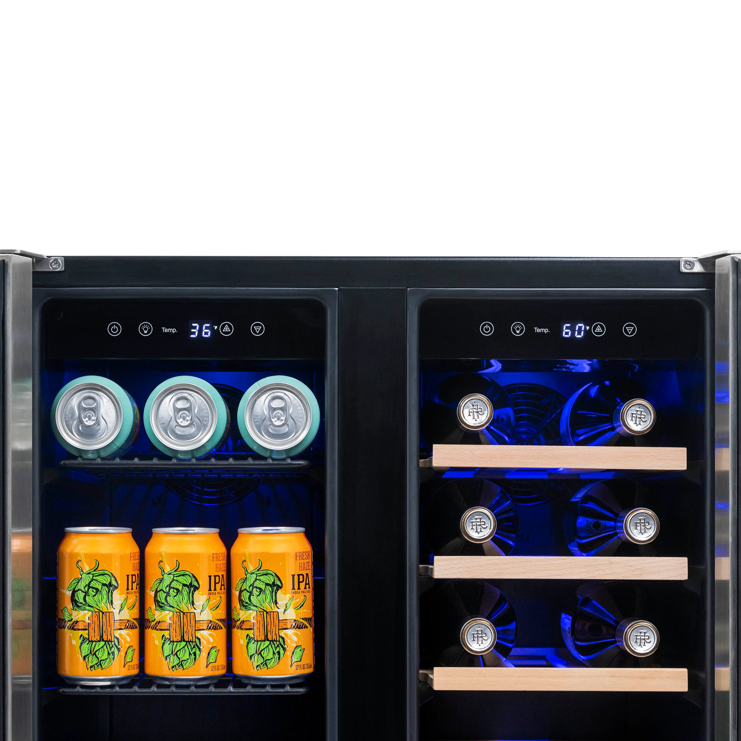 Newair 58-Can, 18-Bottle Premium Built-in Dual Zone Beverage Fridge - 24