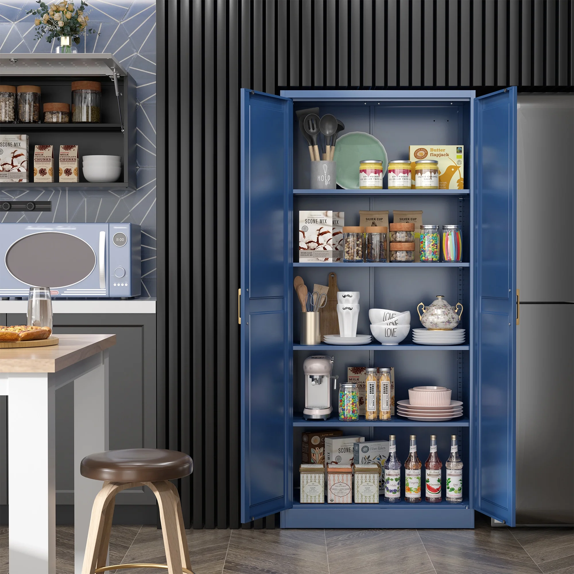71" H Modern Metal Kitchen Pantry Storage Cabinet with Adjustable Shelves and Doors Blue - Image 6