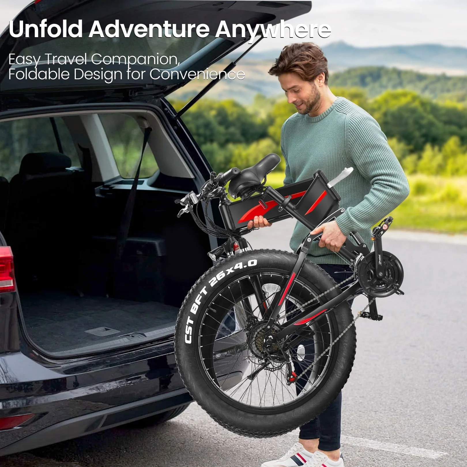 Electric Bike, 26"x4" Fat Tire Electric Bike for Adults 500W Ebike Foldable Adult Electric Mountain Bicycles with 48V 10Ah Battery, Lockable Suspension Fork, 21 Speed Gears - Image 6
