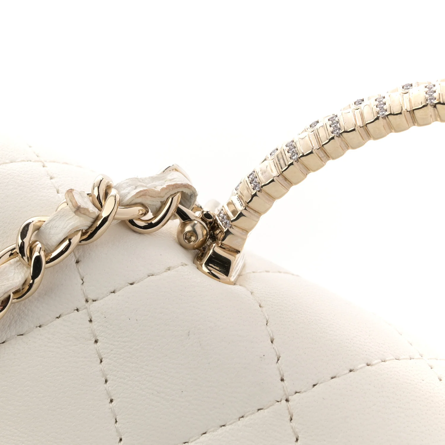 Lambskin Quilted Crystal Top Handle Rectangular Flap White