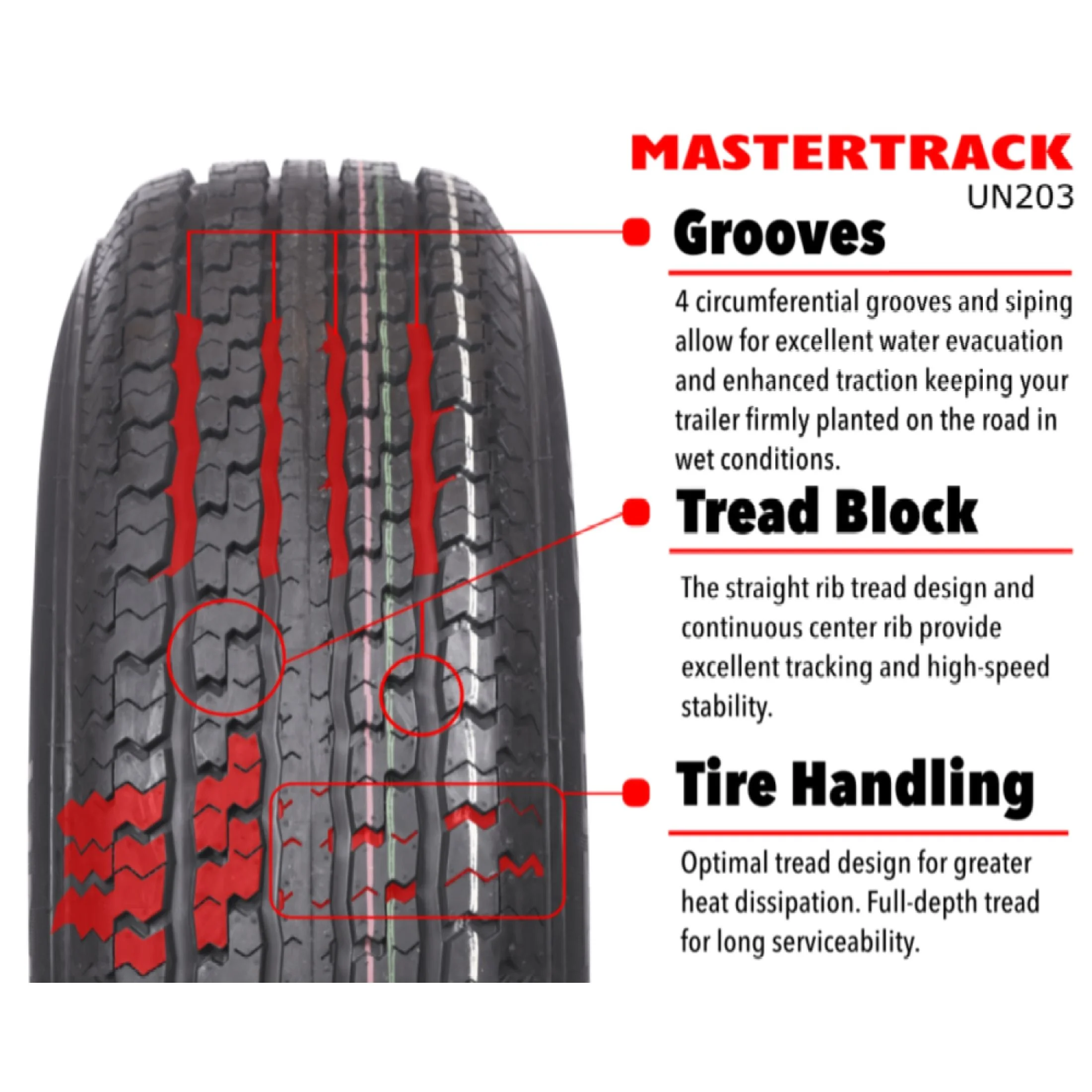 Mastertrack UN203 ST225/75R15 10 Ply 117/112N Load Range E Radial Trailer Tire - ST 225/75/15 225/75R15 (Tire Only)