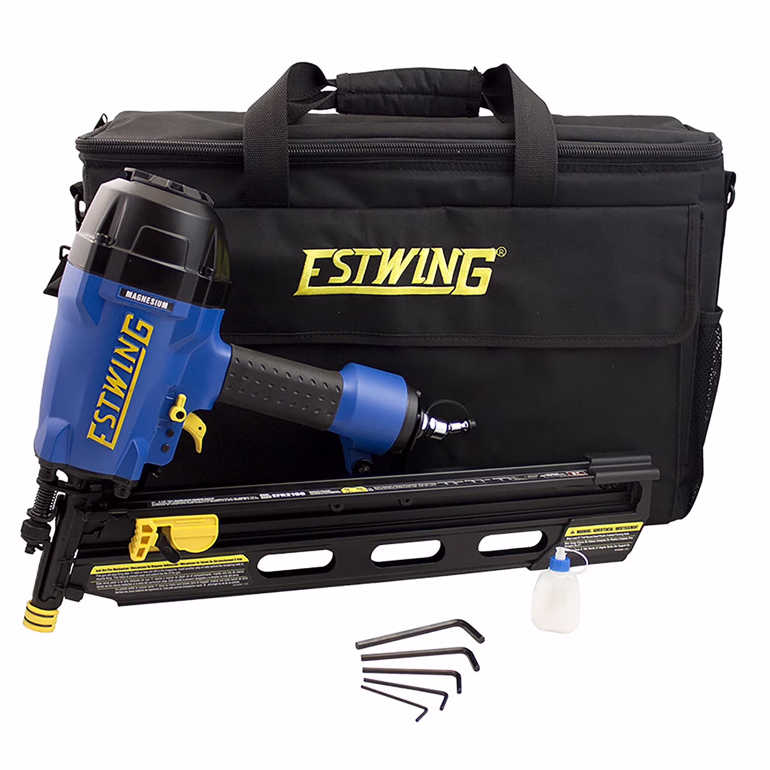Estwing EFR2190 Pneumatic 21 Degree 3-1/2 Framing Nailer with Adjustable Metal Belt Hook, 1/4 NPT Industrial Swivel Fitting, and Bag