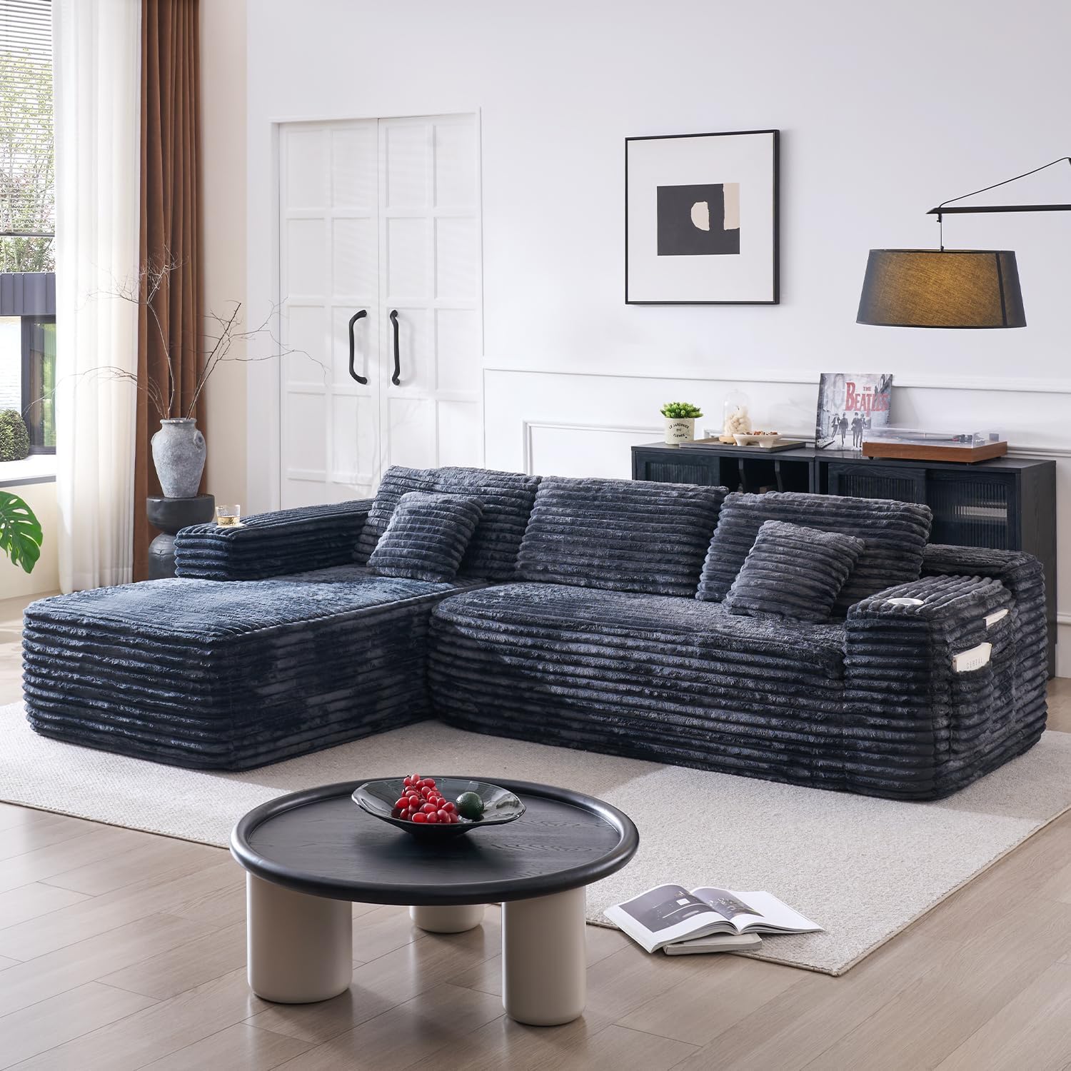 Canapé d'angle Cloud avec fauteuil inclinable en L et porte-gobelet intégré