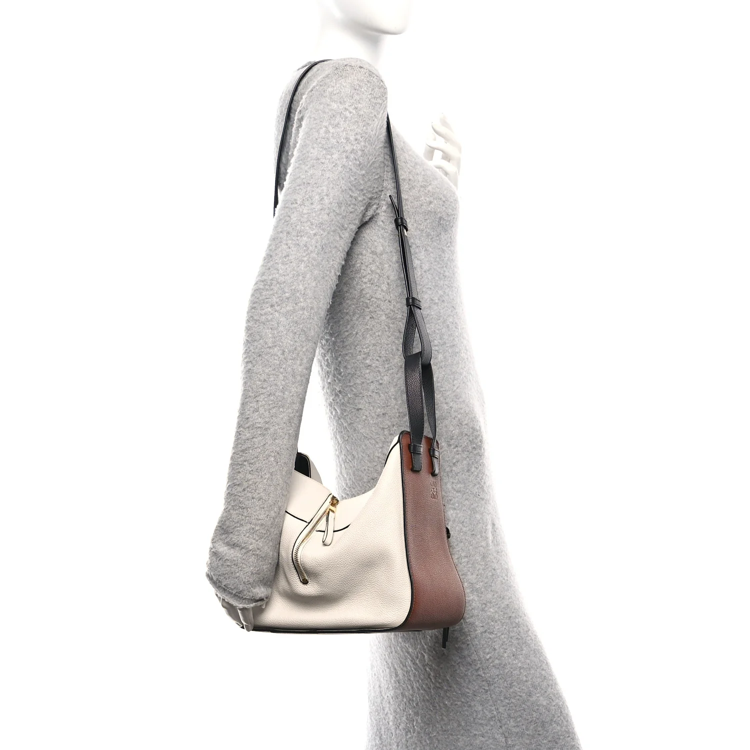 Calfskin Small Hammock Shoulder Bag Tan Ivory Black