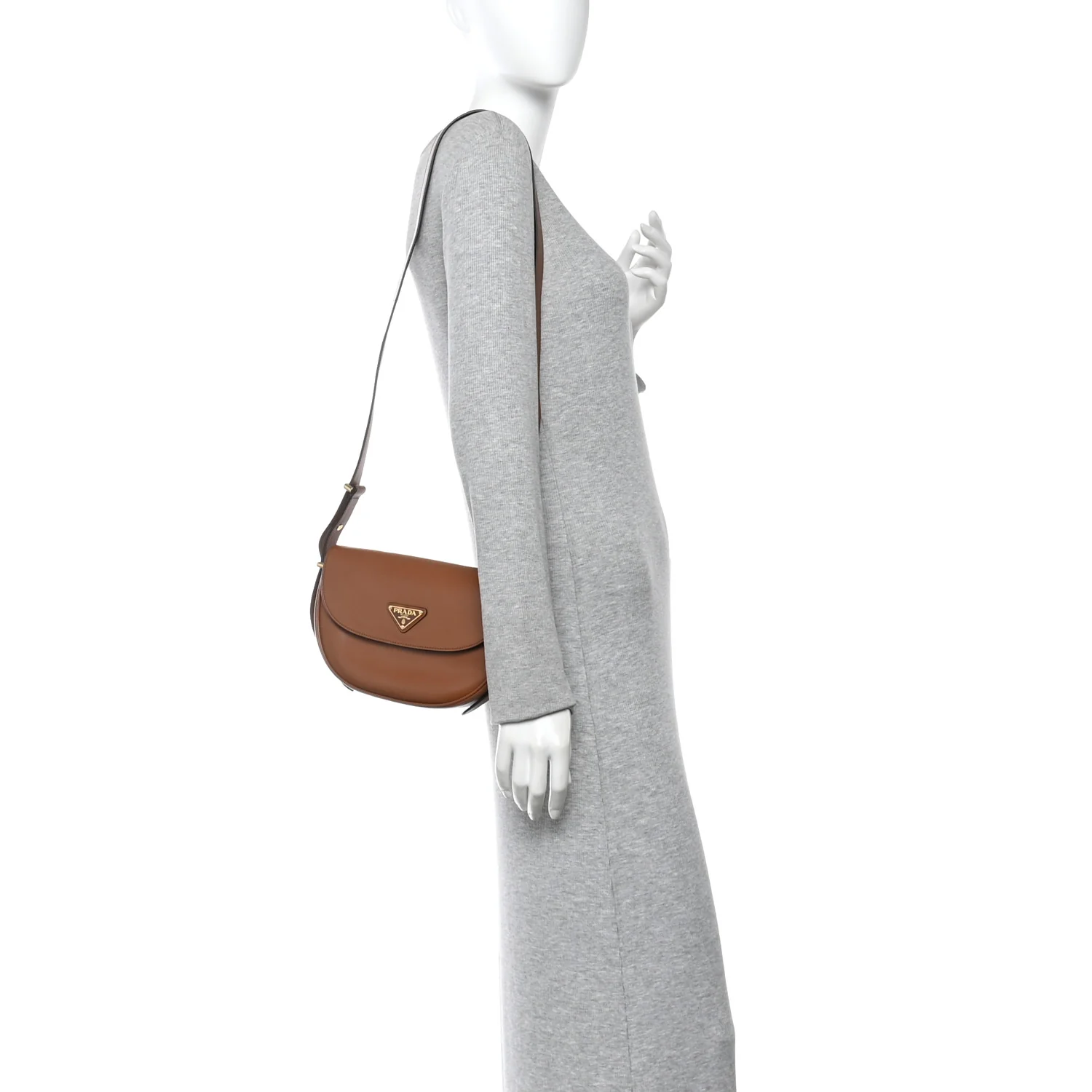 Soft Calfskin Traingle Arque Flap Shoulder Bag Cognac