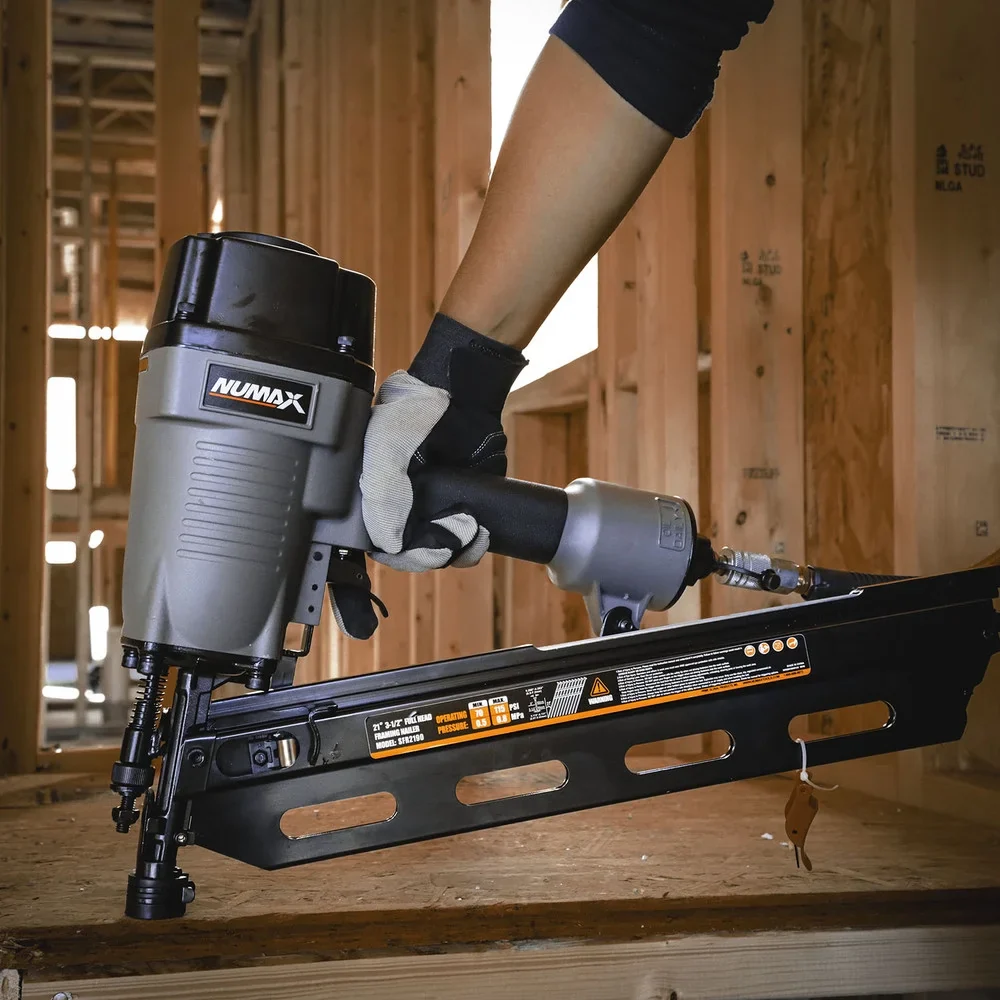 NuMax SFR2190WN Pneumatic 21 Degree 3-1/2 Full Round Head Framing Nailer with Nails (500 Count)