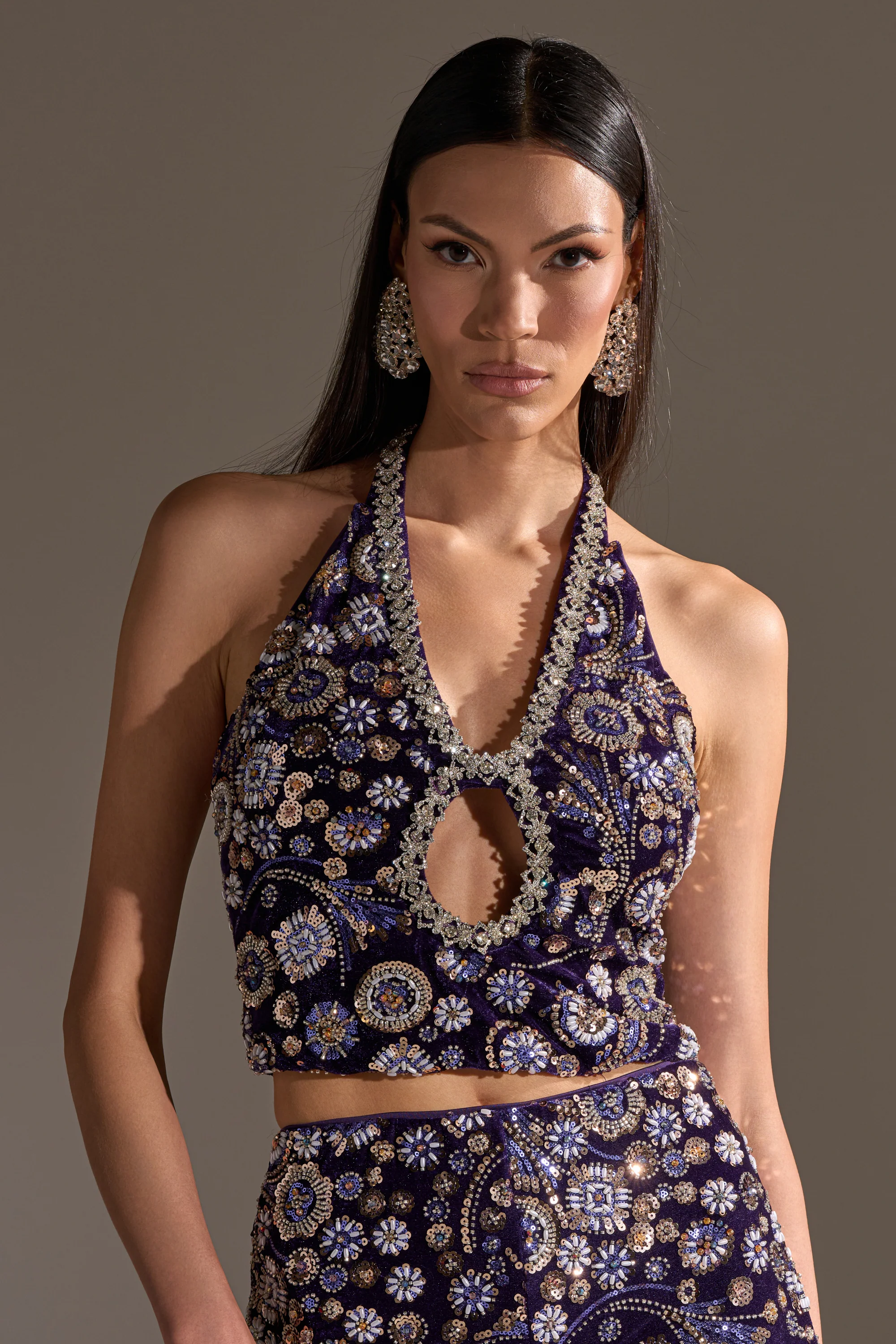 QUEEN OF EVERYTHING RHINESTONE HALTER BLOUSE - Akira Store