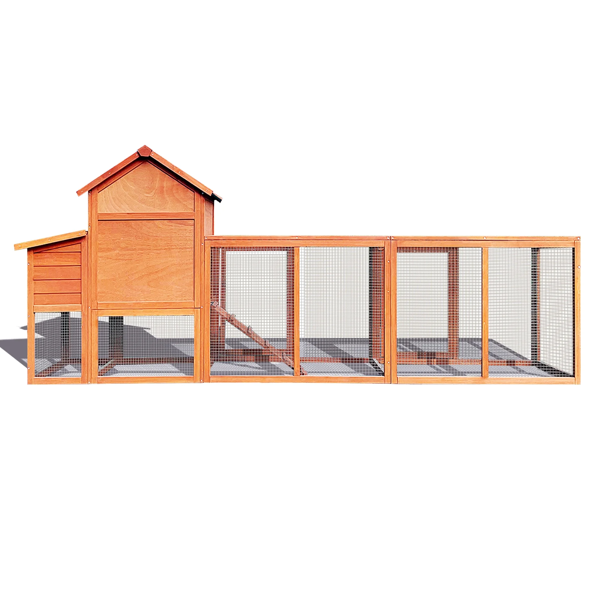 112" Large Rabbit Hutch Outdoor Wood Chicken Coop, Hen House with Nest Box, Wire Fence Poultry Cage, Orange(Orange) - Image 8