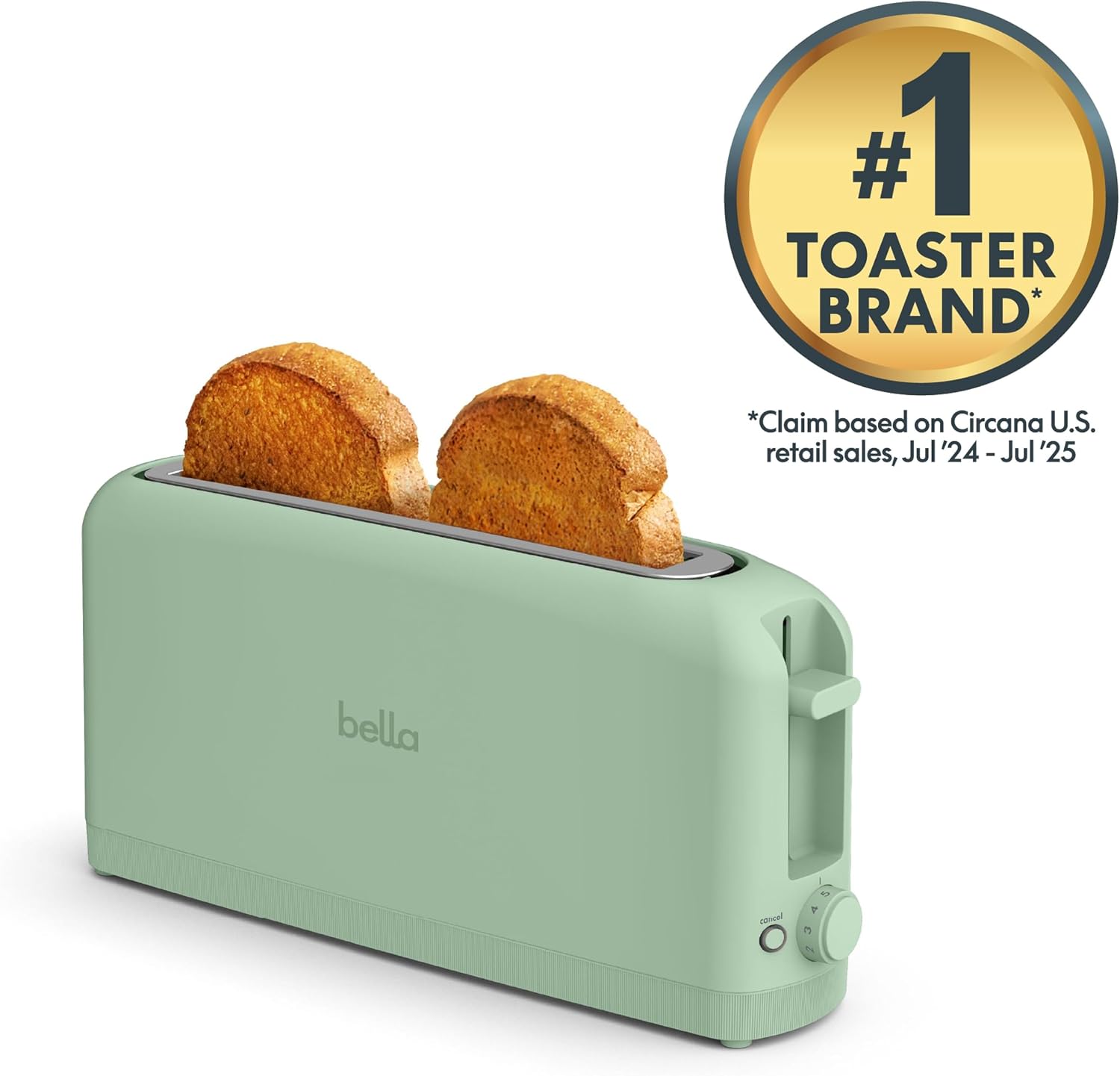 bella Fits-Anywhere ™   2-Slice Slim Toaster, Long Slot & Extra Wide, Seaglass