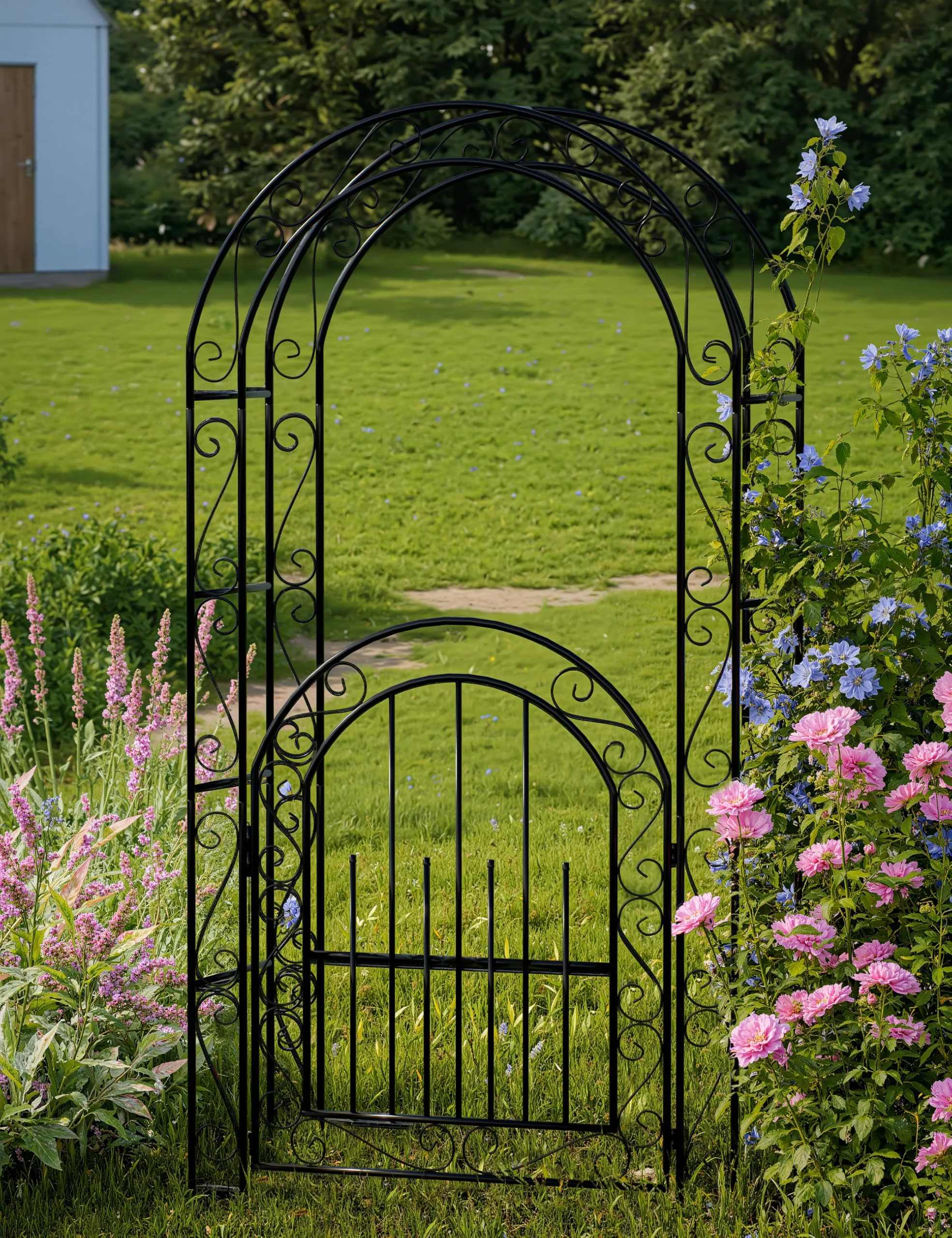 Accreate Easy Assemble 8FT Tall Garden Arch - No Tools Needed Steel Arbor with Gate, Includes Ground Stakes | Rust - Resistant Trellis for Wedding Backdrops & Climbing Plants
