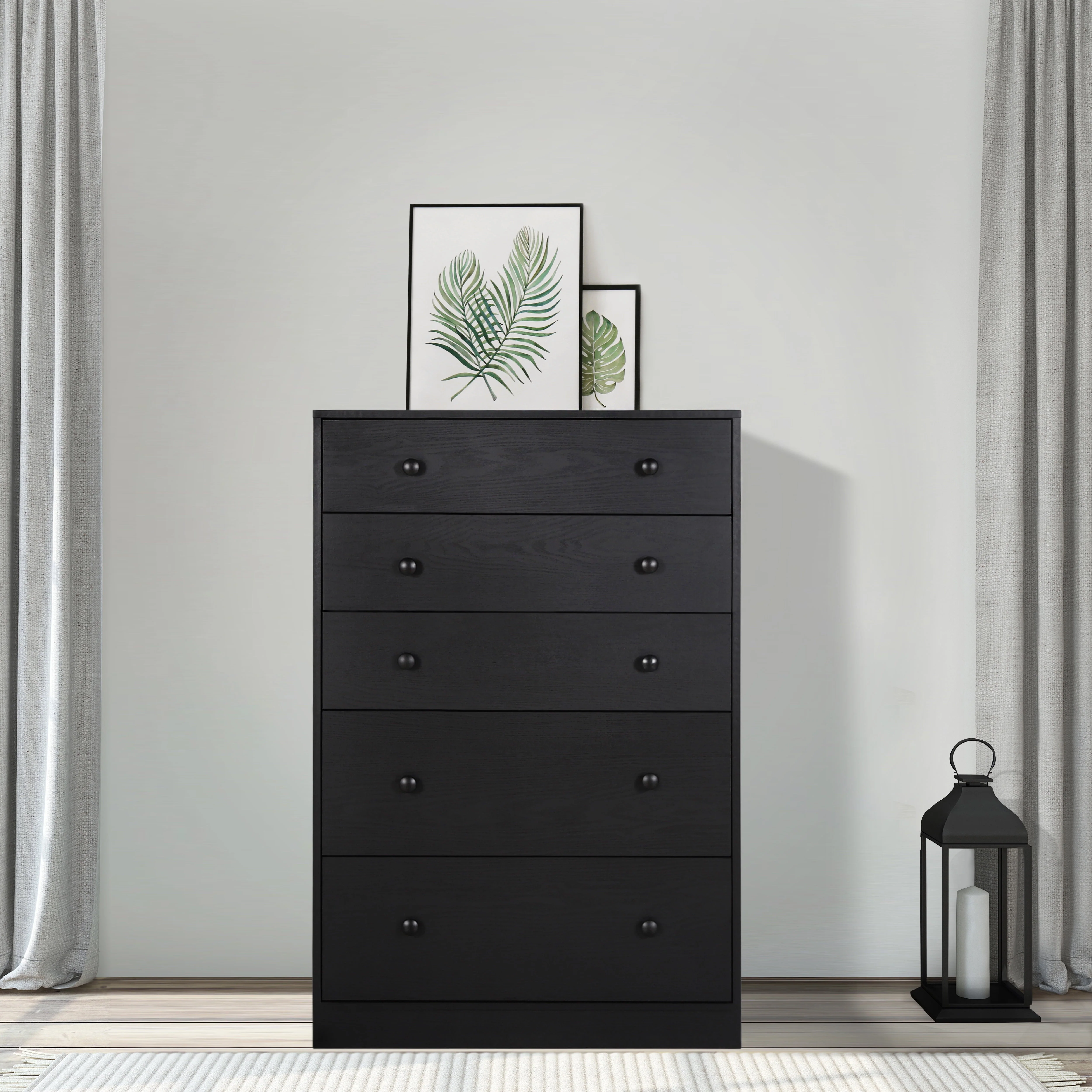 VEIKOUS 5 Drawer Dresser Chest of Oversized Natutal Wood Dresser Cabinet for Storage, Black(Black/5 drawer) Image 10