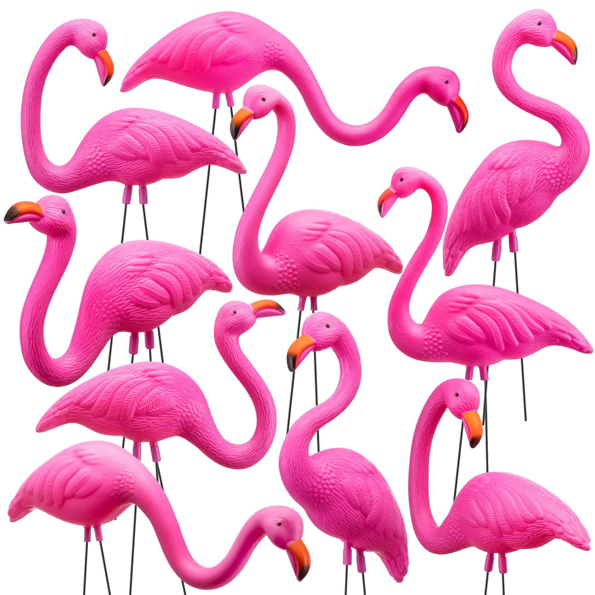 JOYIN 10 Pack Small Yard Flamingos Ornament Stakes, Mini Pink Flamingo Yard Decorations, Mini Lawn Plastic Flamingo Statue with Rubber Coating Metal