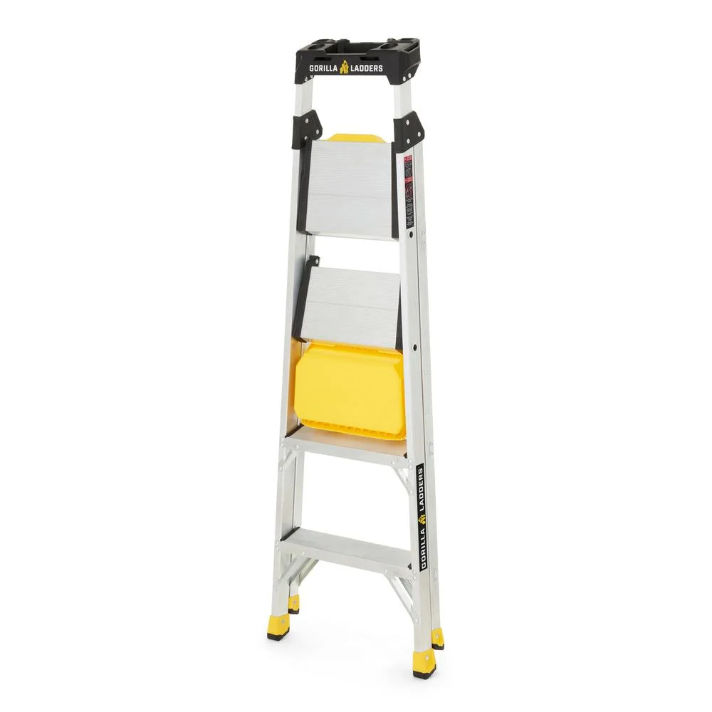 Removable Dual Platform Heavy Duty Ladder With Project Bucket, 5.5 ft, Aluminum, Multicolor - Image 4